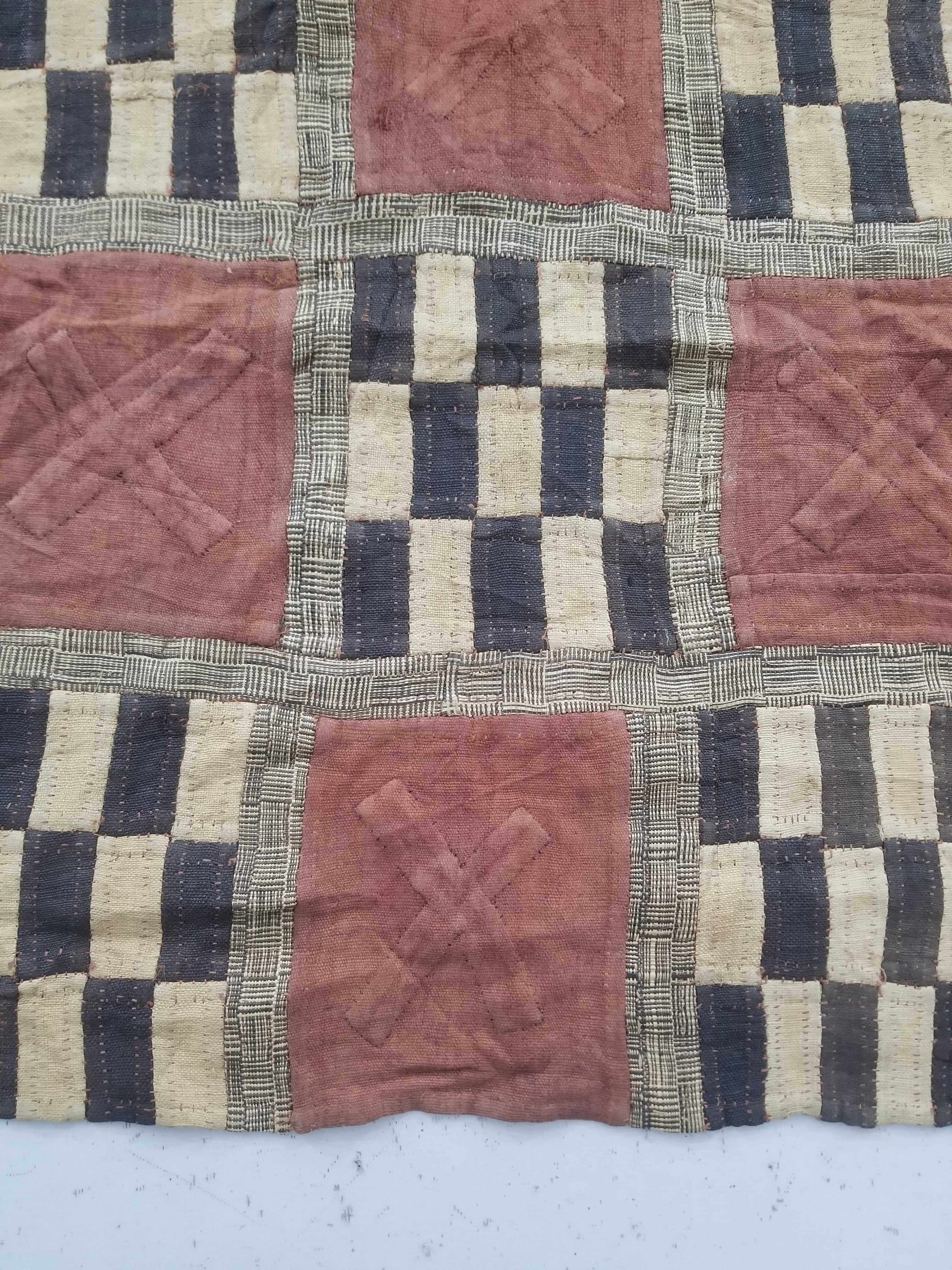 Vintage African Kuba Cloth Raffia Appliqué Tribal Textile Runner 333x72cm