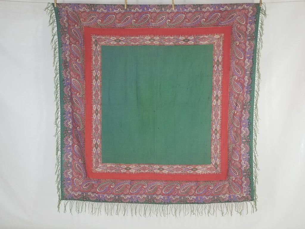 Vintage Traditional Kashmiri Handwoven Paisley Fringed Shawl 158x157cm