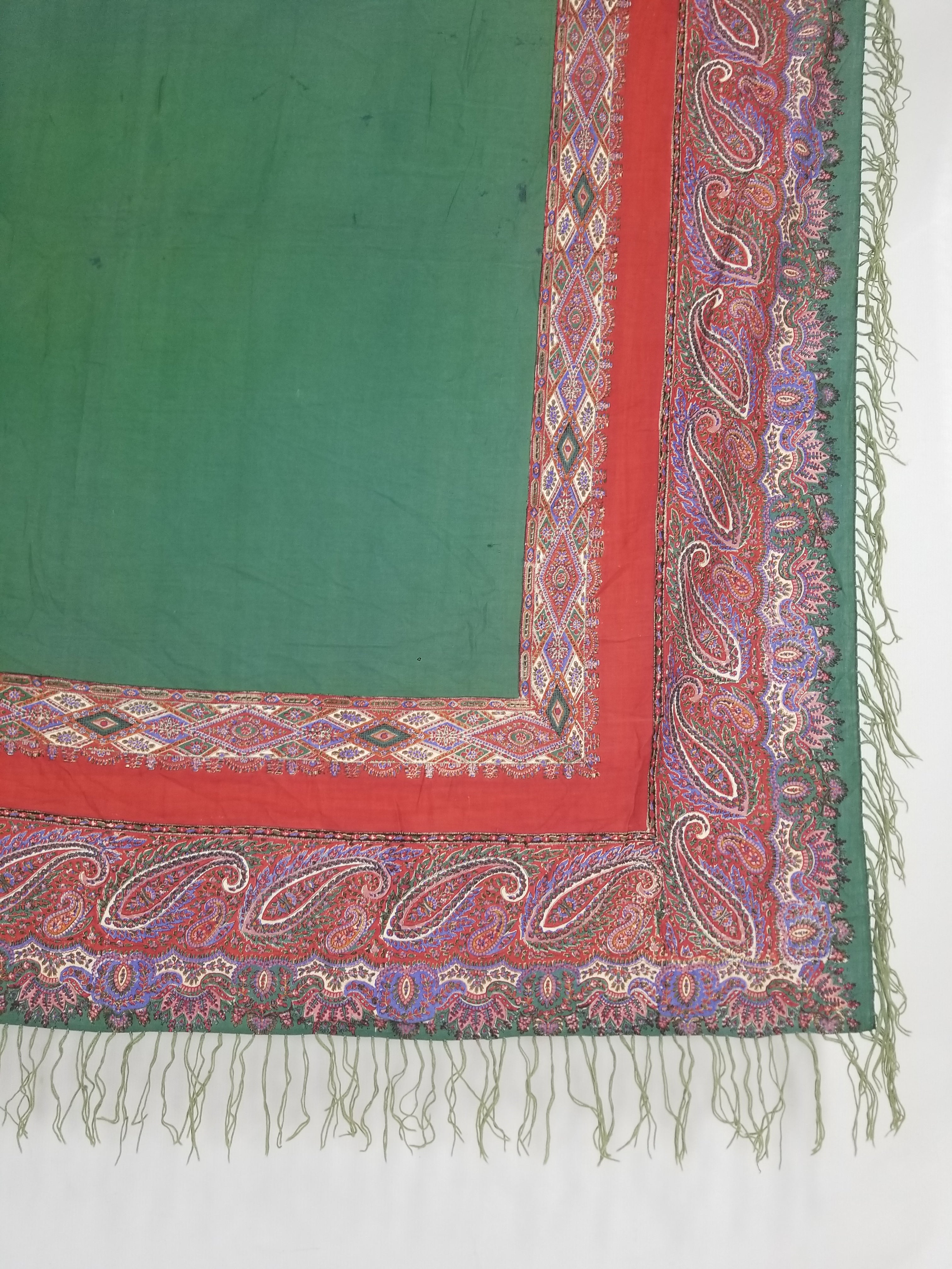 Vintage Traditional Kashmiri Handwoven Paisley Fringed Shawl 158x157cm