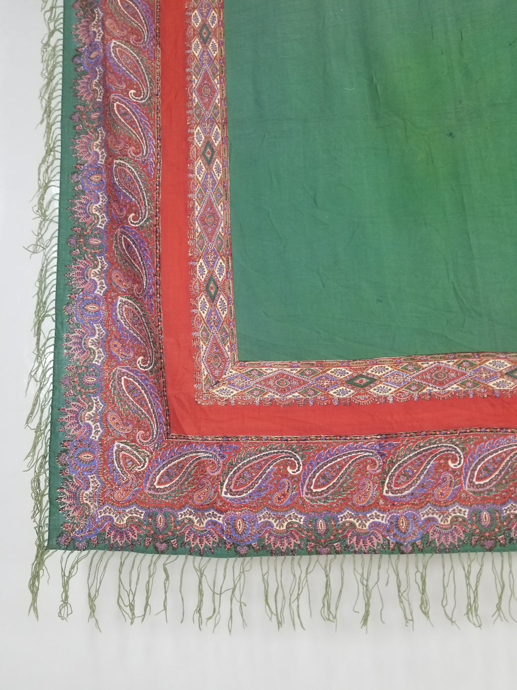 Vintage Traditional Kashmiri Handwoven Paisley Fringed Shawl 158x157cm