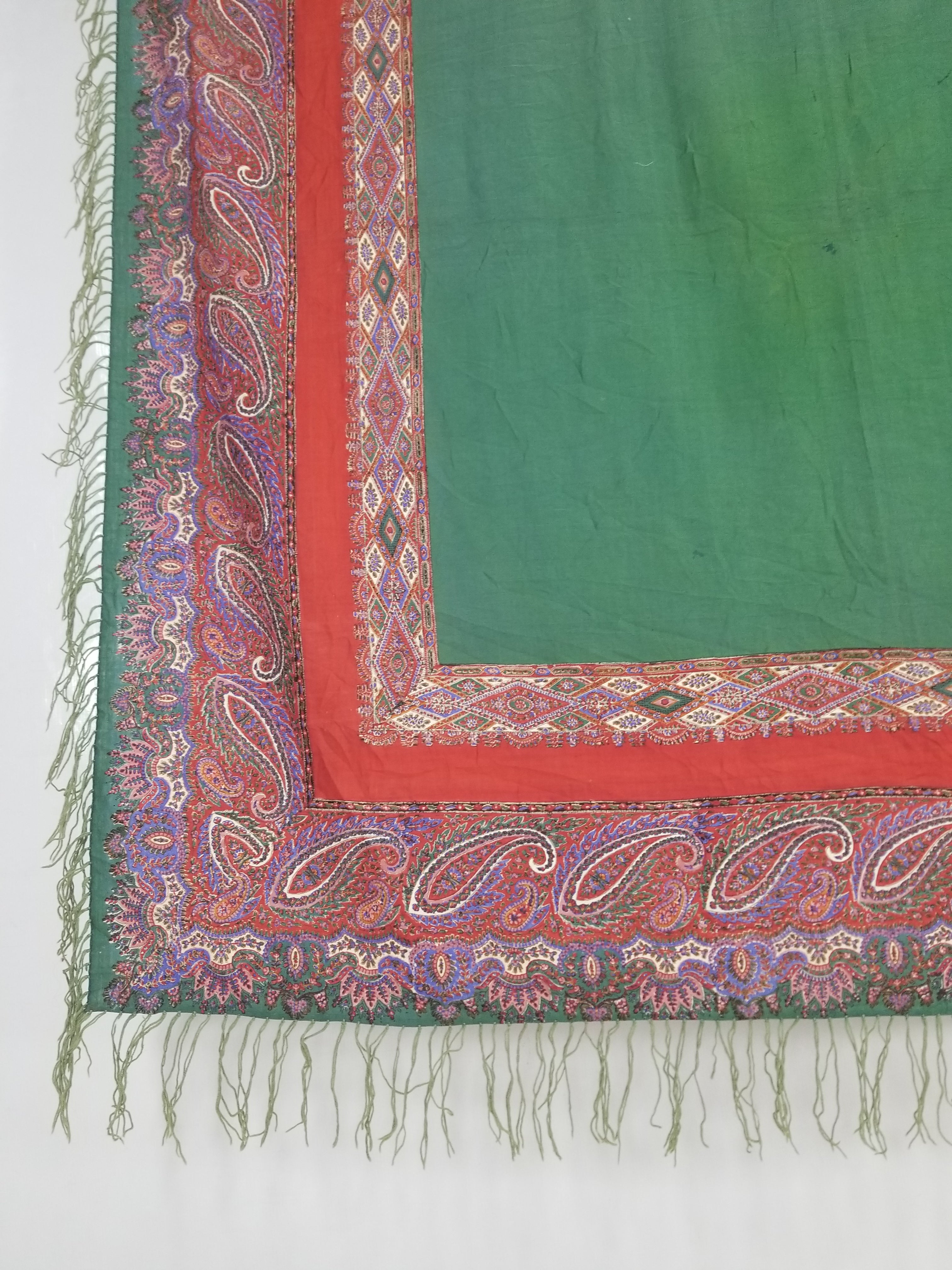 Vintage Traditional Kashmiri Handwoven Paisley Fringed Shawl 158x157cm