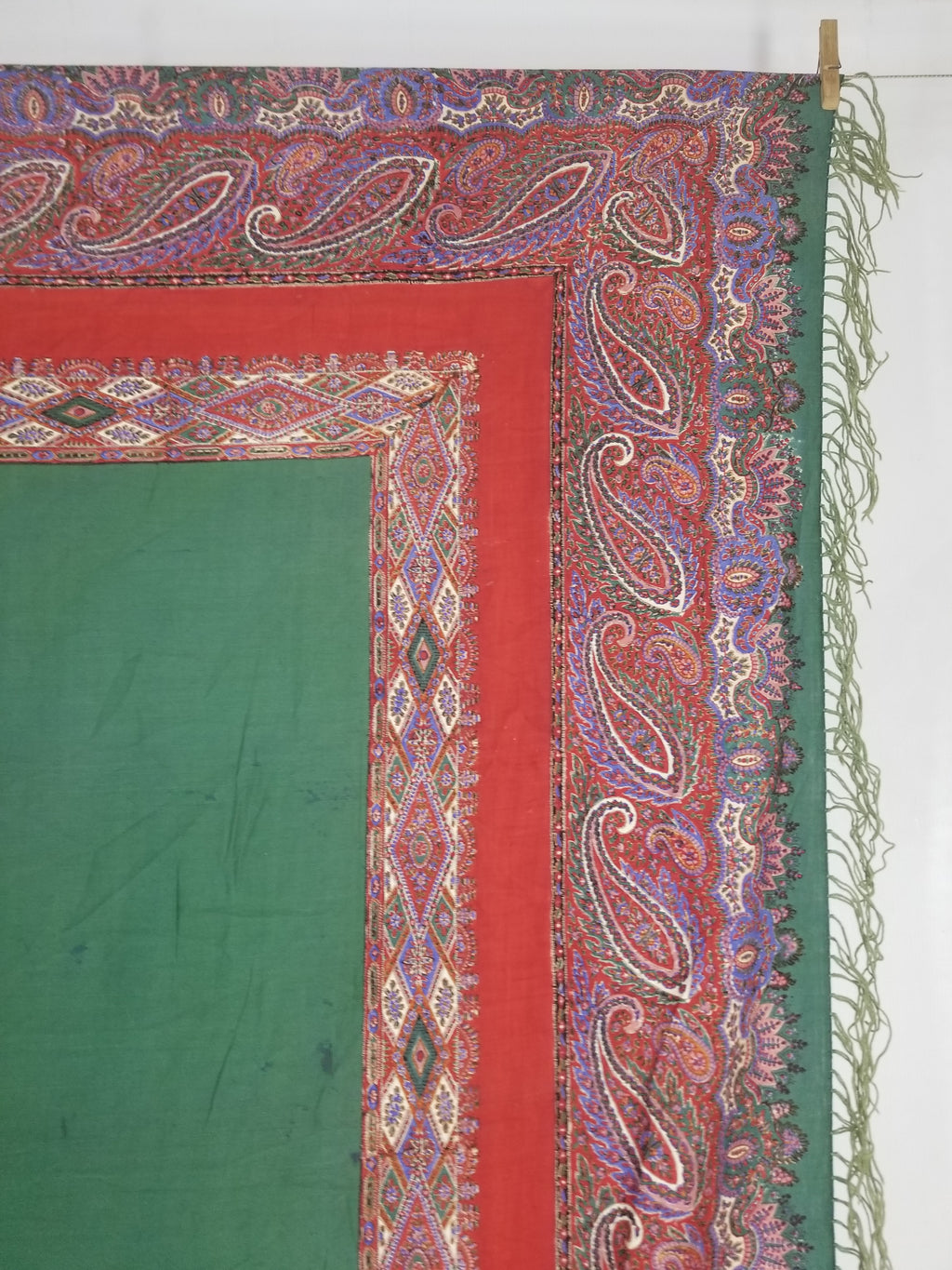 Vintage Traditional Kashmiri Handwoven Paisley Fringed Shawl 158x157cm