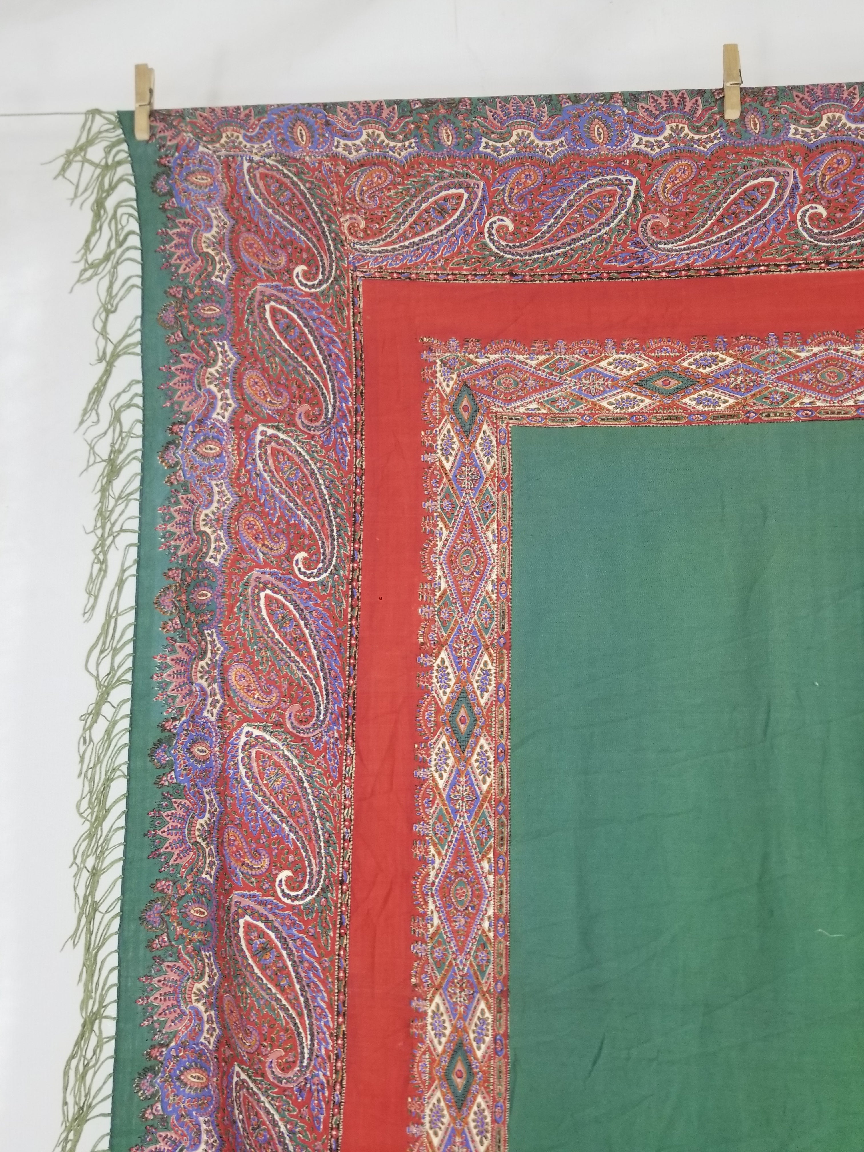 Vintage Traditional Kashmiri Handwoven Paisley Fringed Shawl 158x157cm