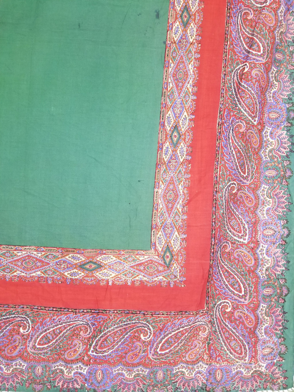 Vintage Traditional Kashmiri Handwoven Paisley Fringed Shawl 158x157cm