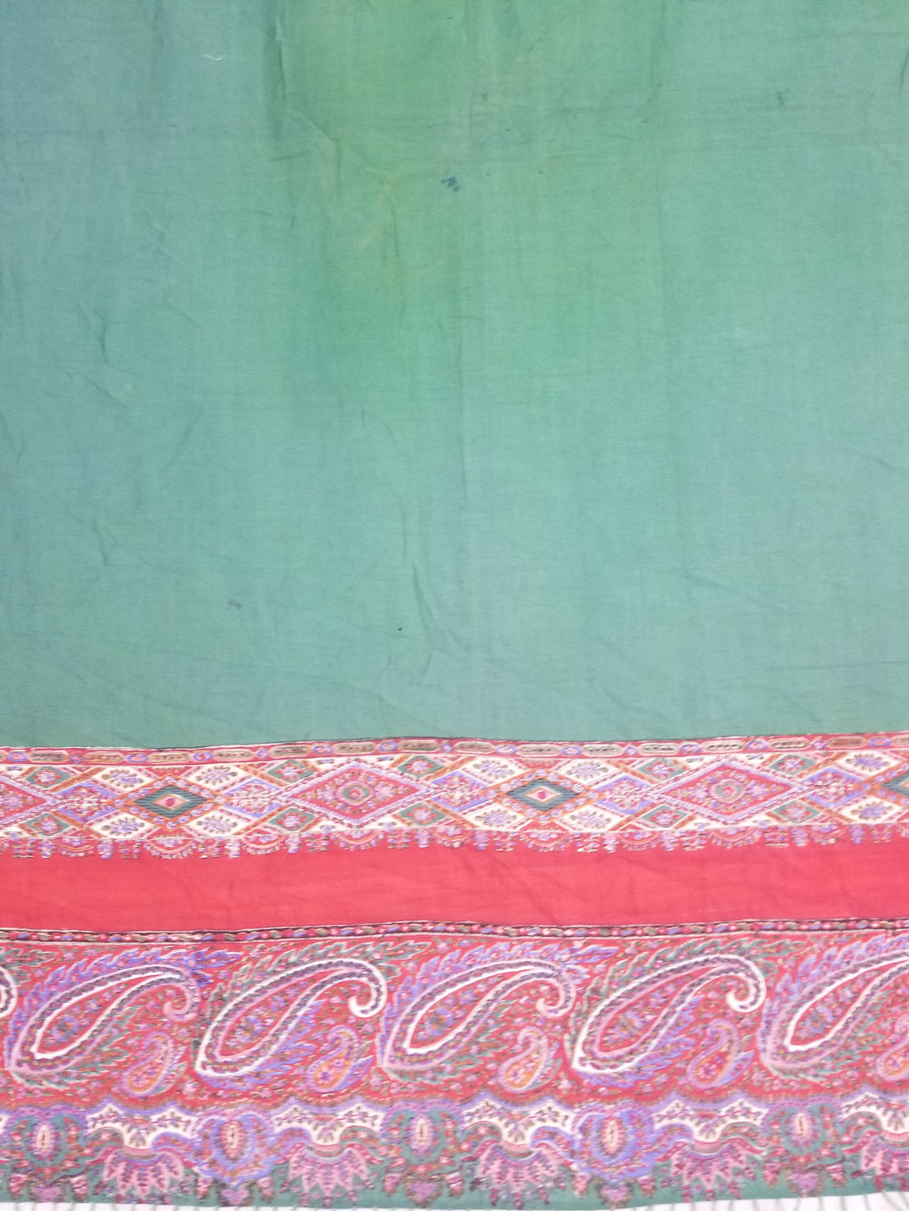 Vintage Traditional Kashmiri Handwoven Paisley Fringed Shawl 158x157cm