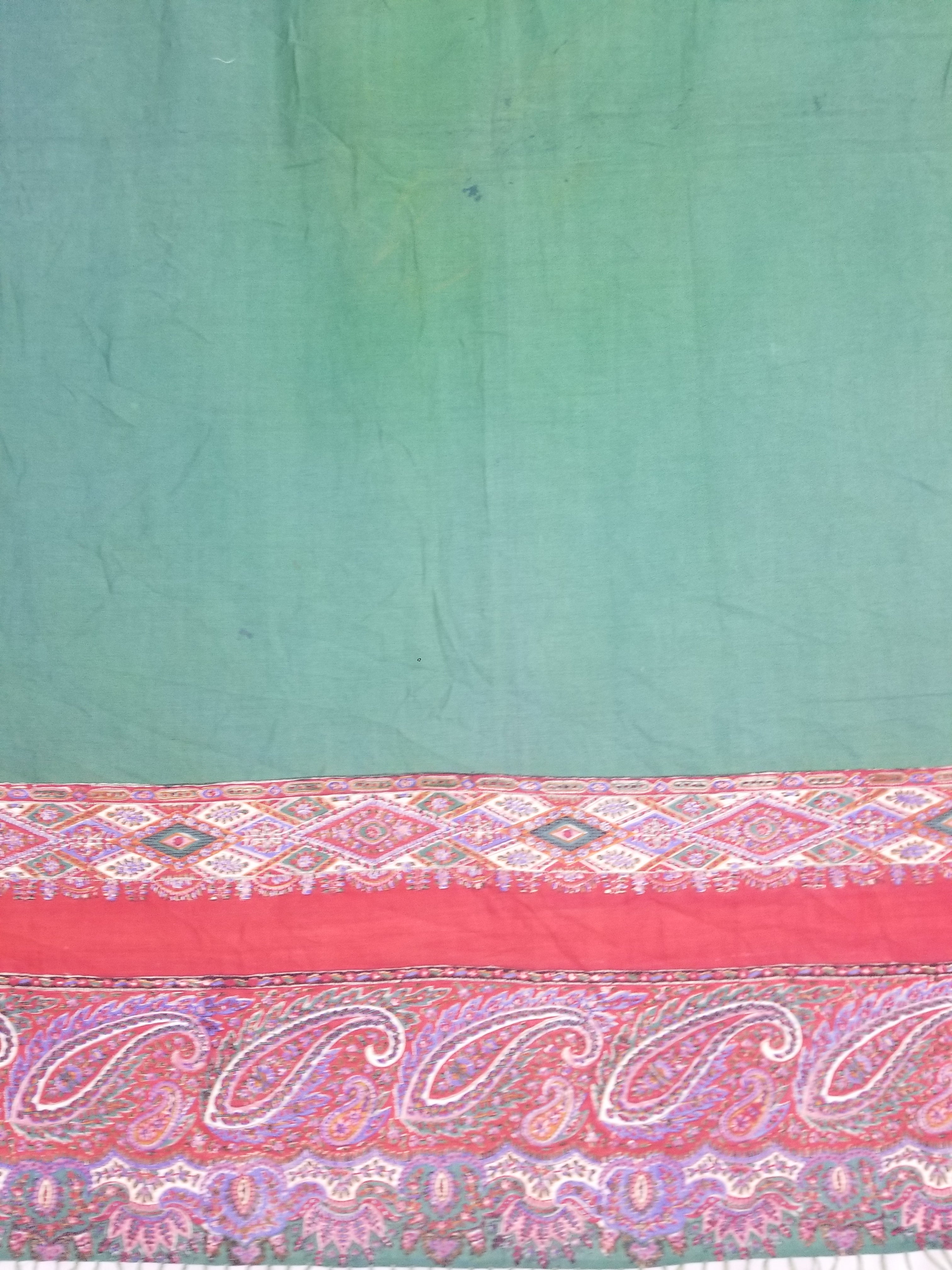 Vintage Traditional Kashmiri Handwoven Paisley Fringed Shawl 158x157cm