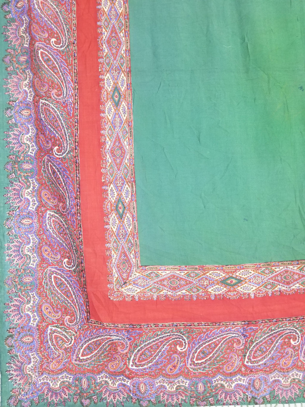 Vintage Traditional Kashmiri Handwoven Paisley Fringed Shawl 158x157cm