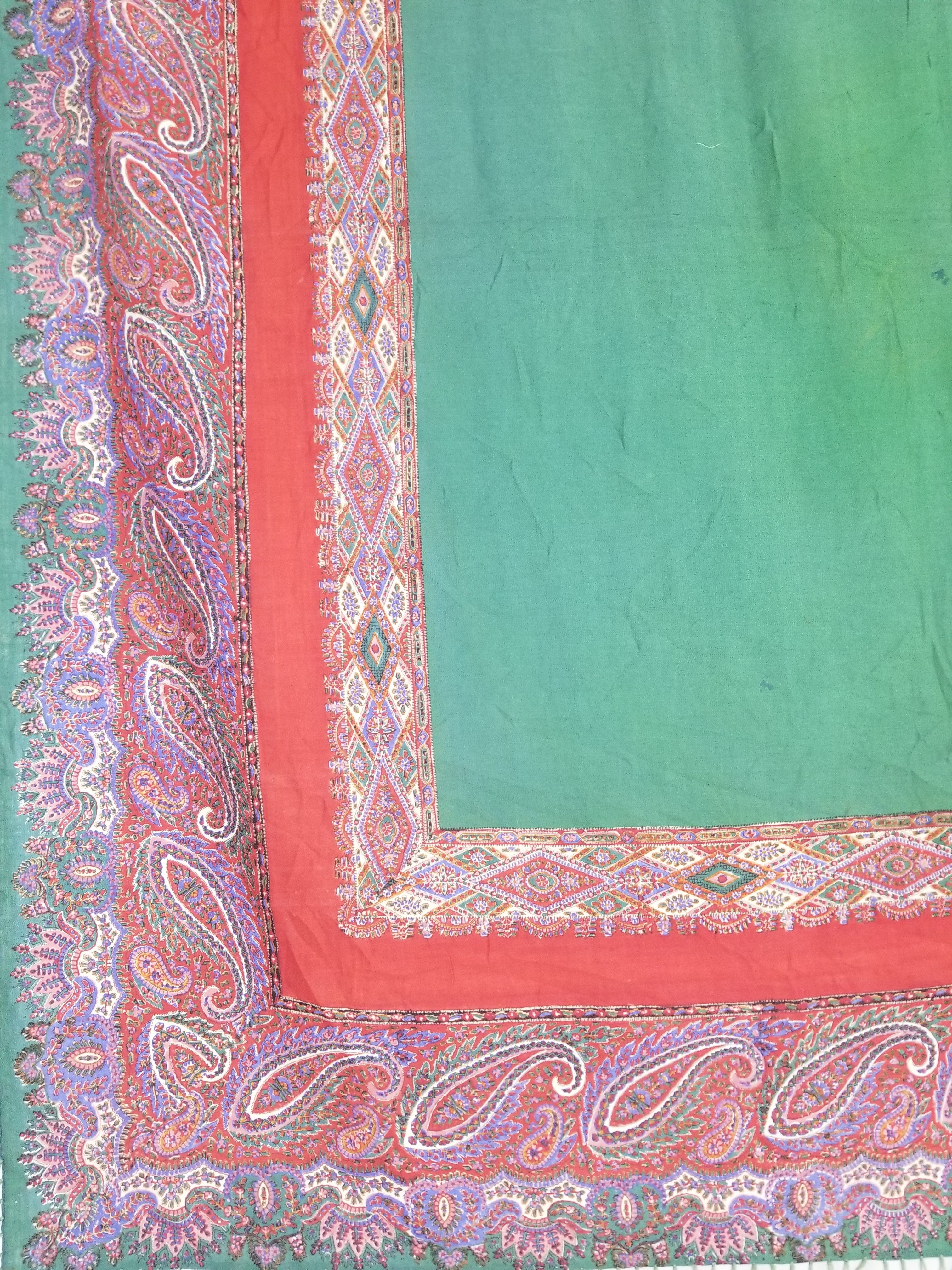 Vintage Traditional Kashmiri Handwoven Paisley Fringed Shawl 158x157cm