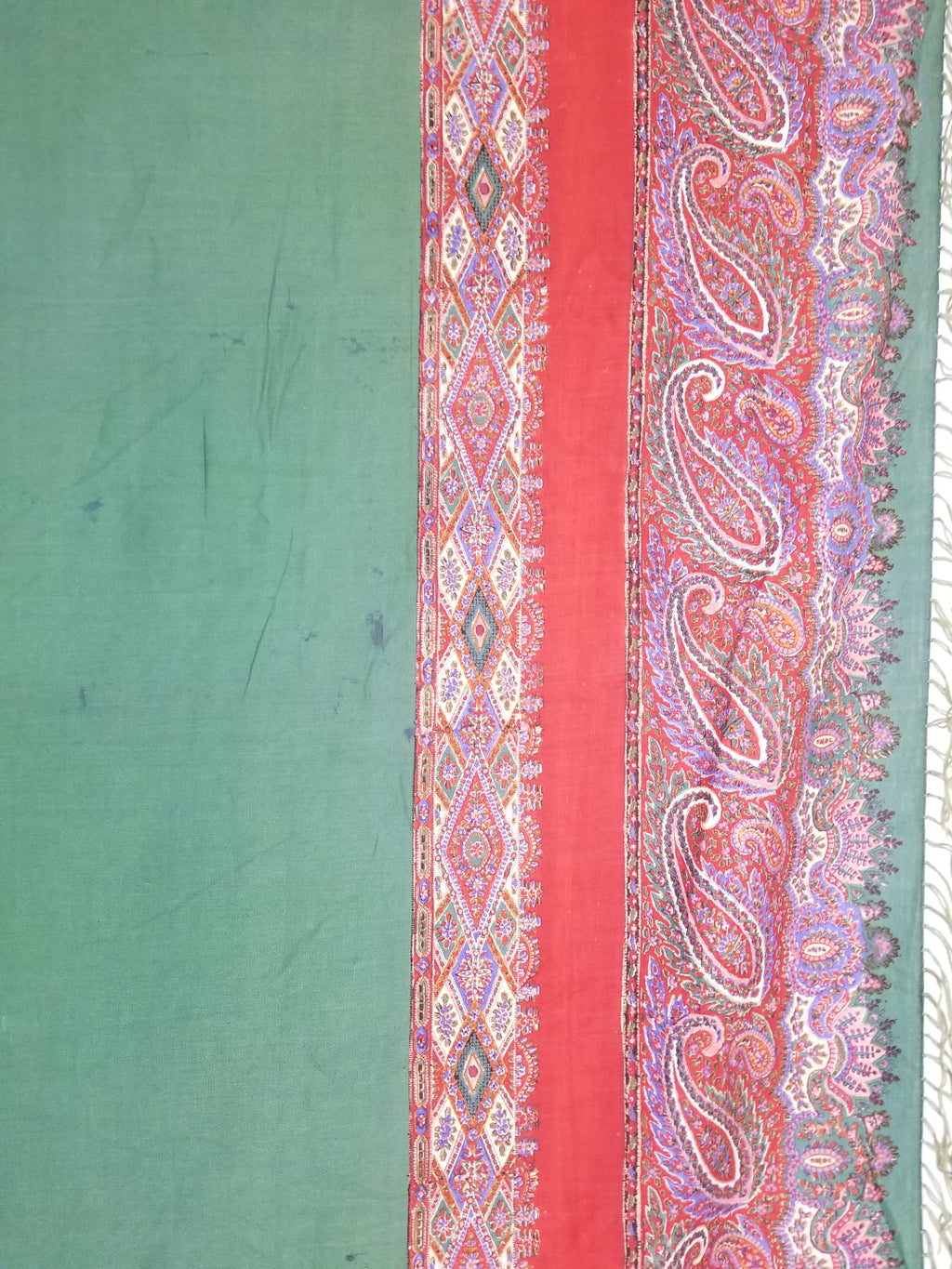 Vintage Traditional Kashmiri Handwoven Paisley Fringed Shawl 158x157cm
