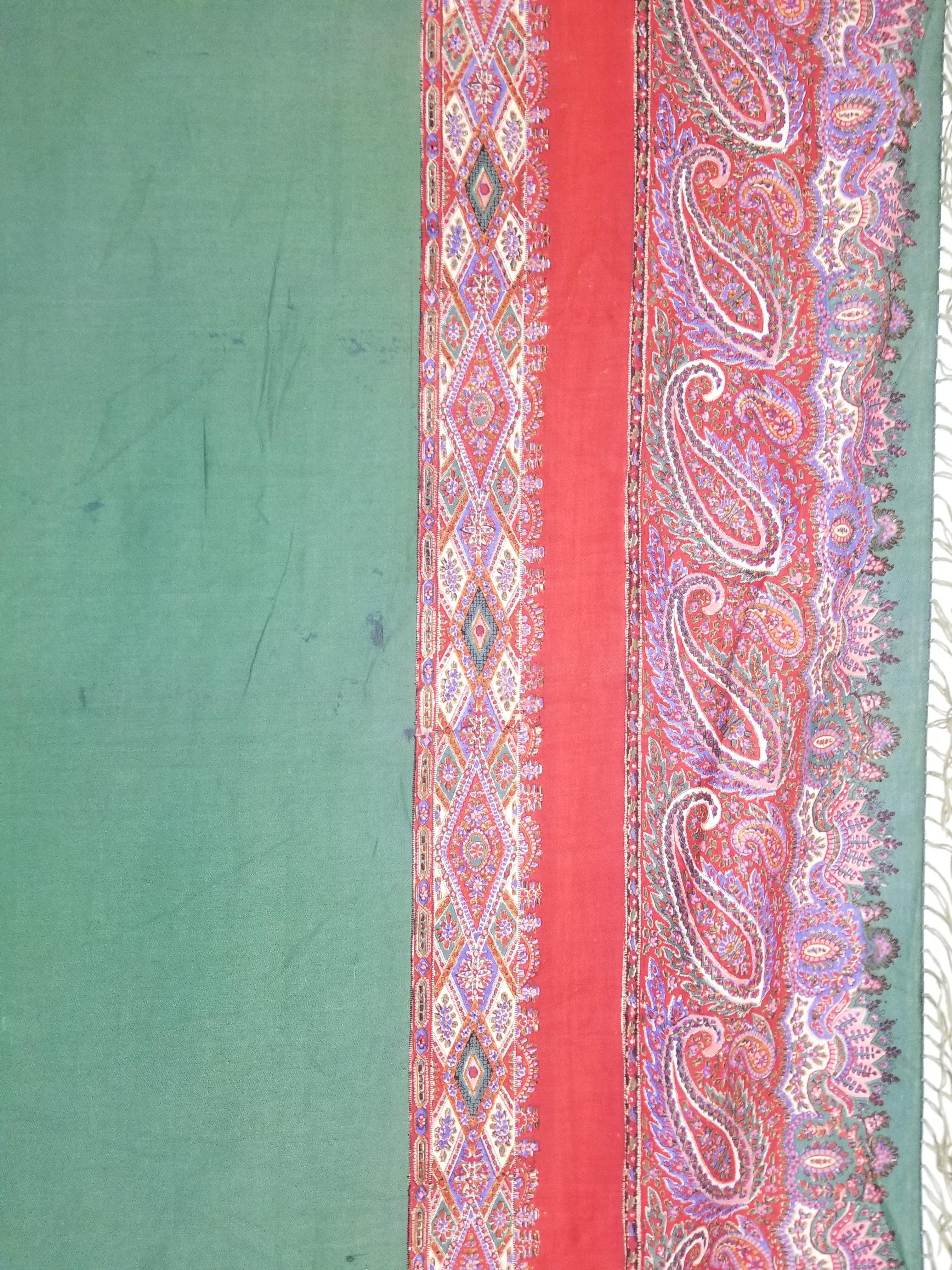 Vintage Traditional Kashmiri Handwoven Paisley Fringed Shawl 158x157cm