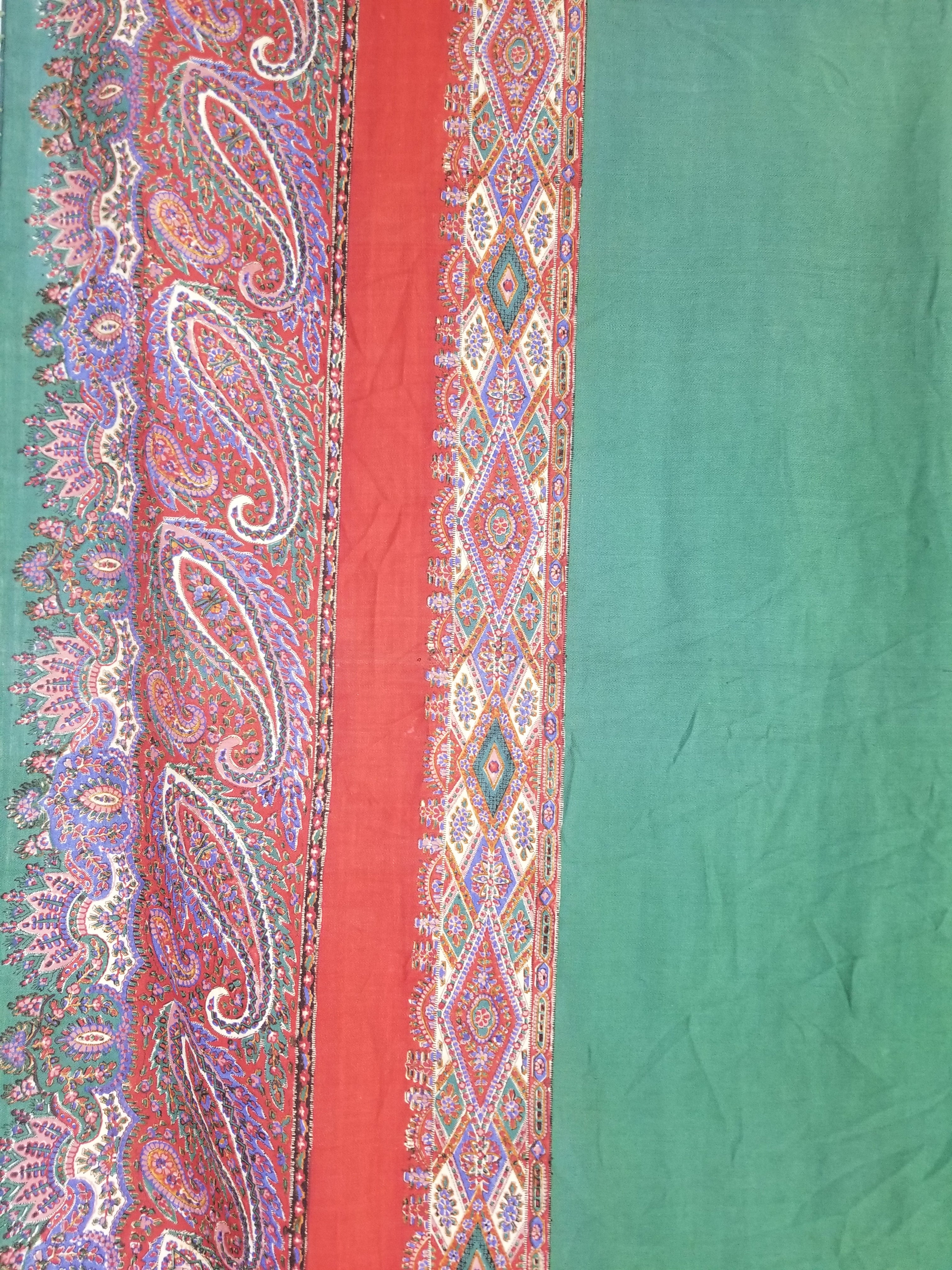 Vintage Traditional Kashmiri Handwoven Paisley Fringed Shawl 158x157cm