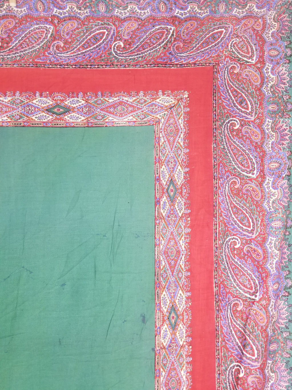 Vintage Traditional Kashmiri Handwoven Paisley Fringed Shawl 158x157cm