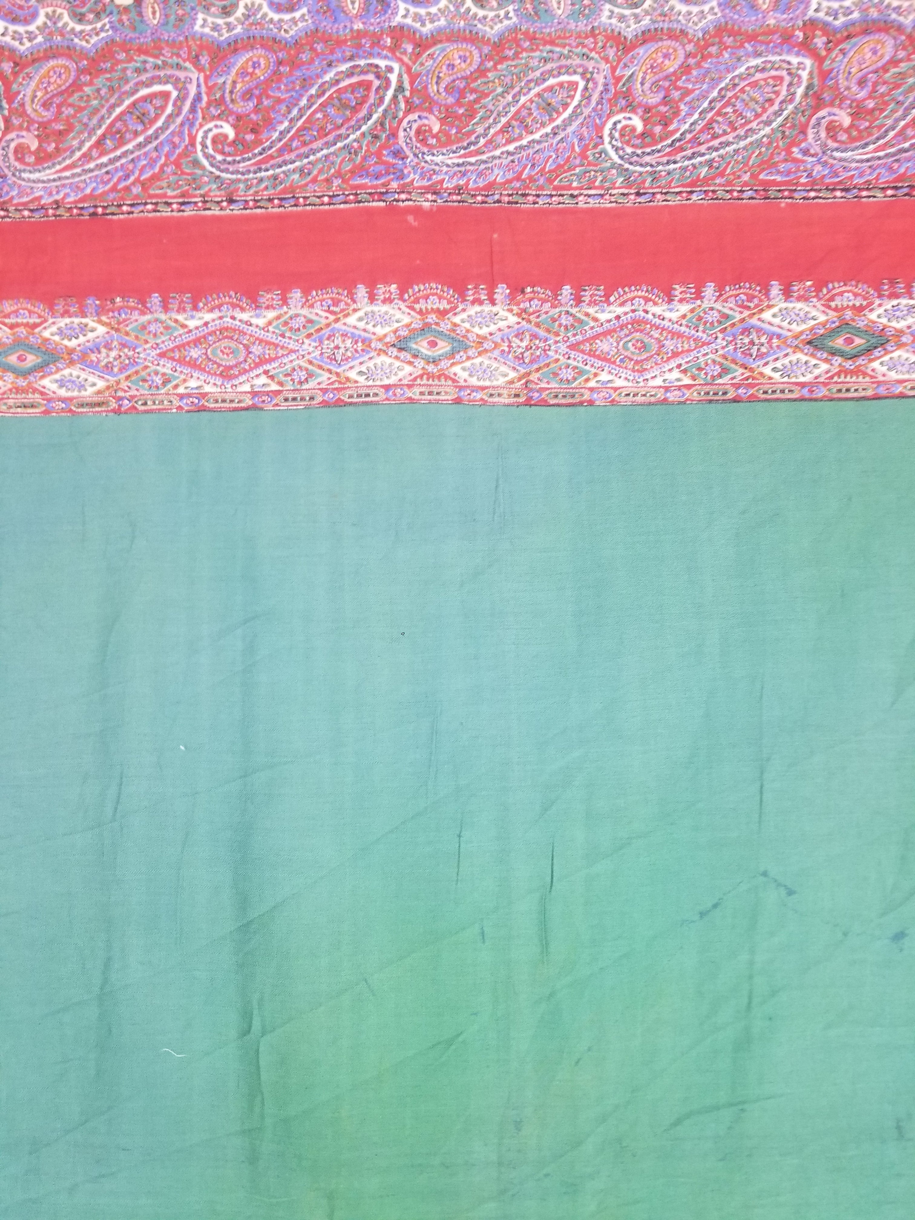 Vintage Traditional Kashmiri Handwoven Paisley Fringed Shawl 158x157cm