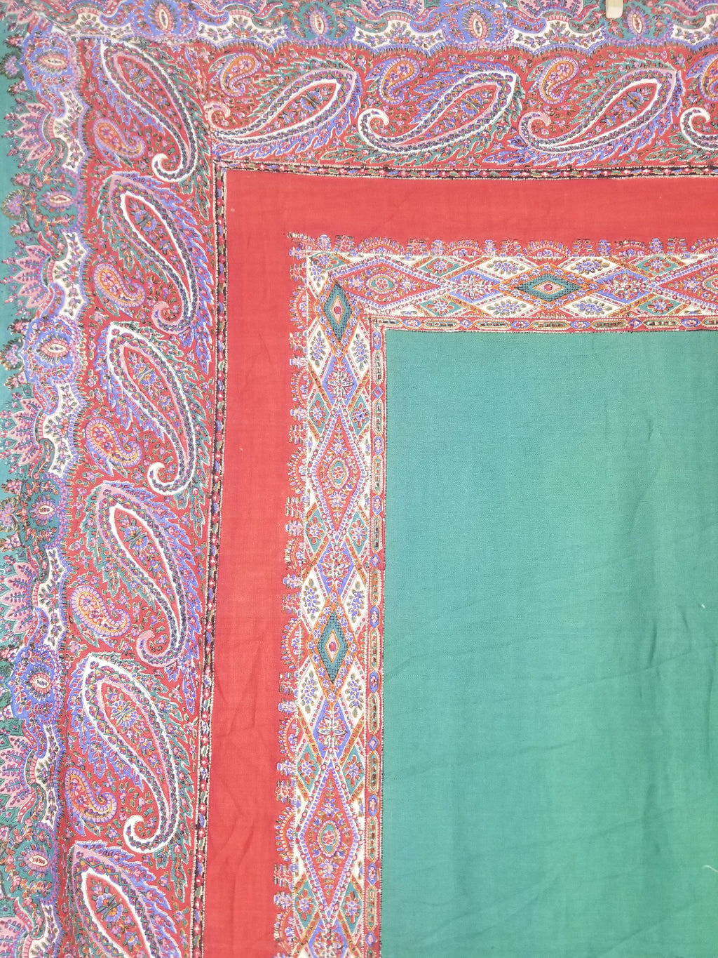 Vintage Traditional Kashmiri Handwoven Paisley Fringed Shawl 158x157cm
