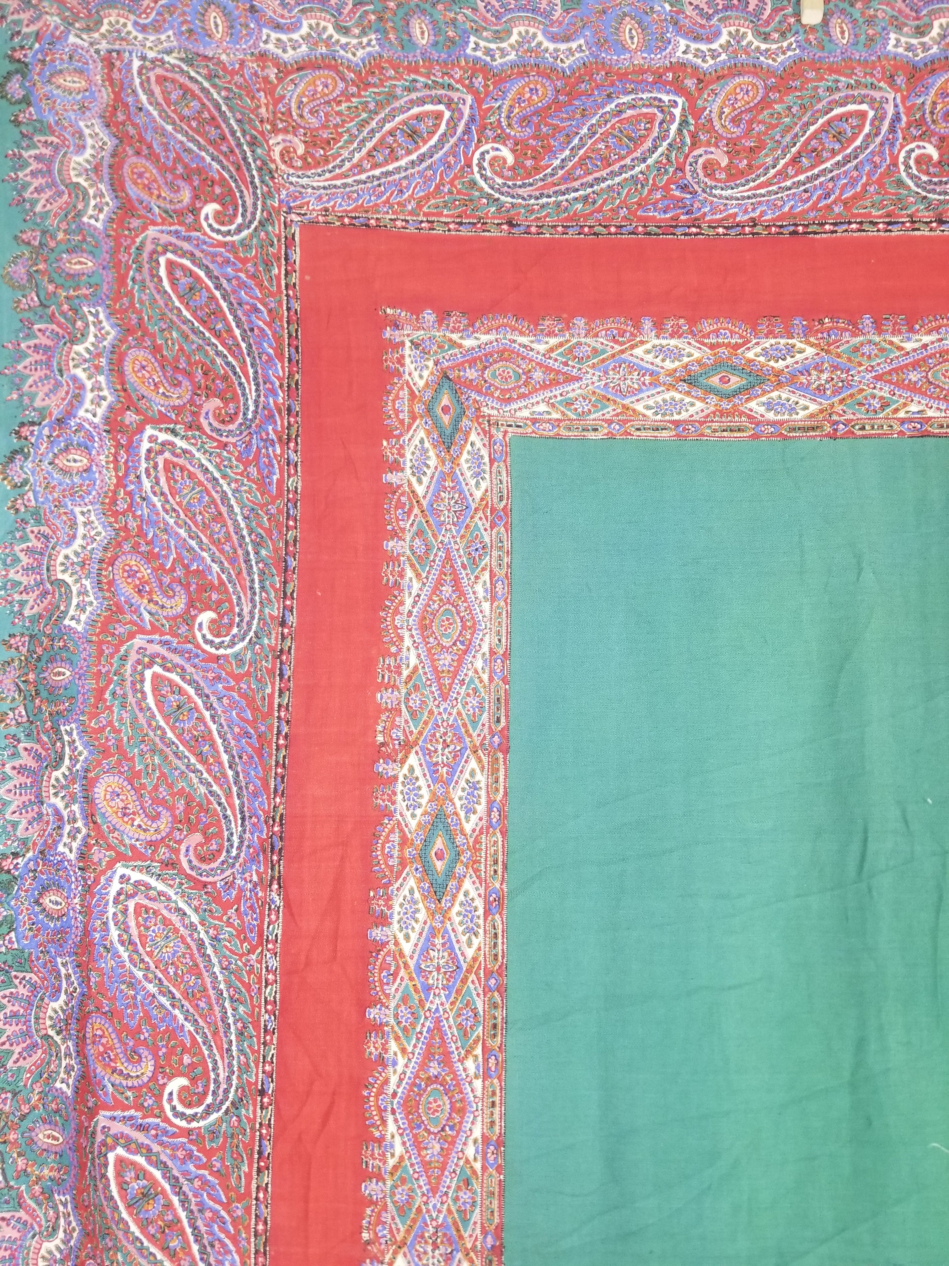 Vintage Traditional Kashmiri Handwoven Paisley Fringed Shawl 158x157cm