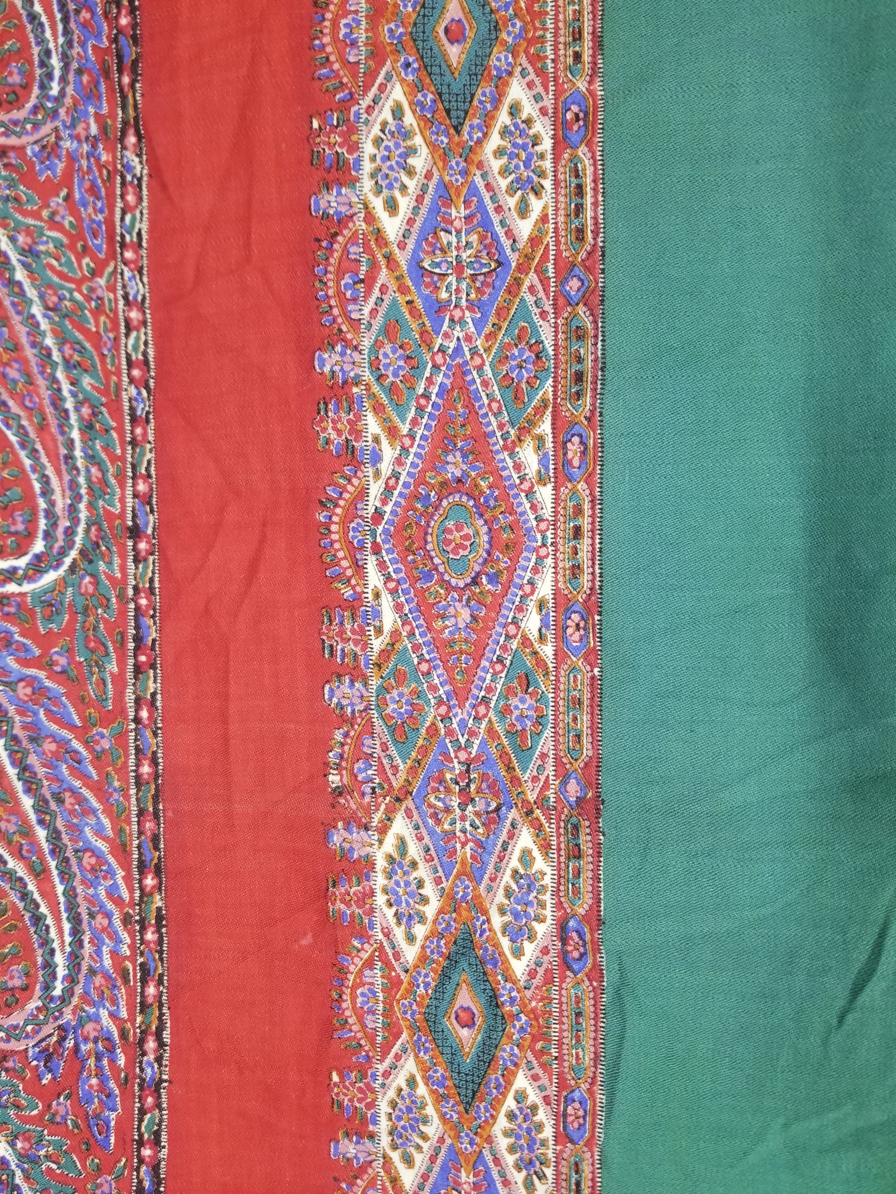 Vintage Traditional Kashmiri Handwoven Paisley Fringed Shawl 158x157cm