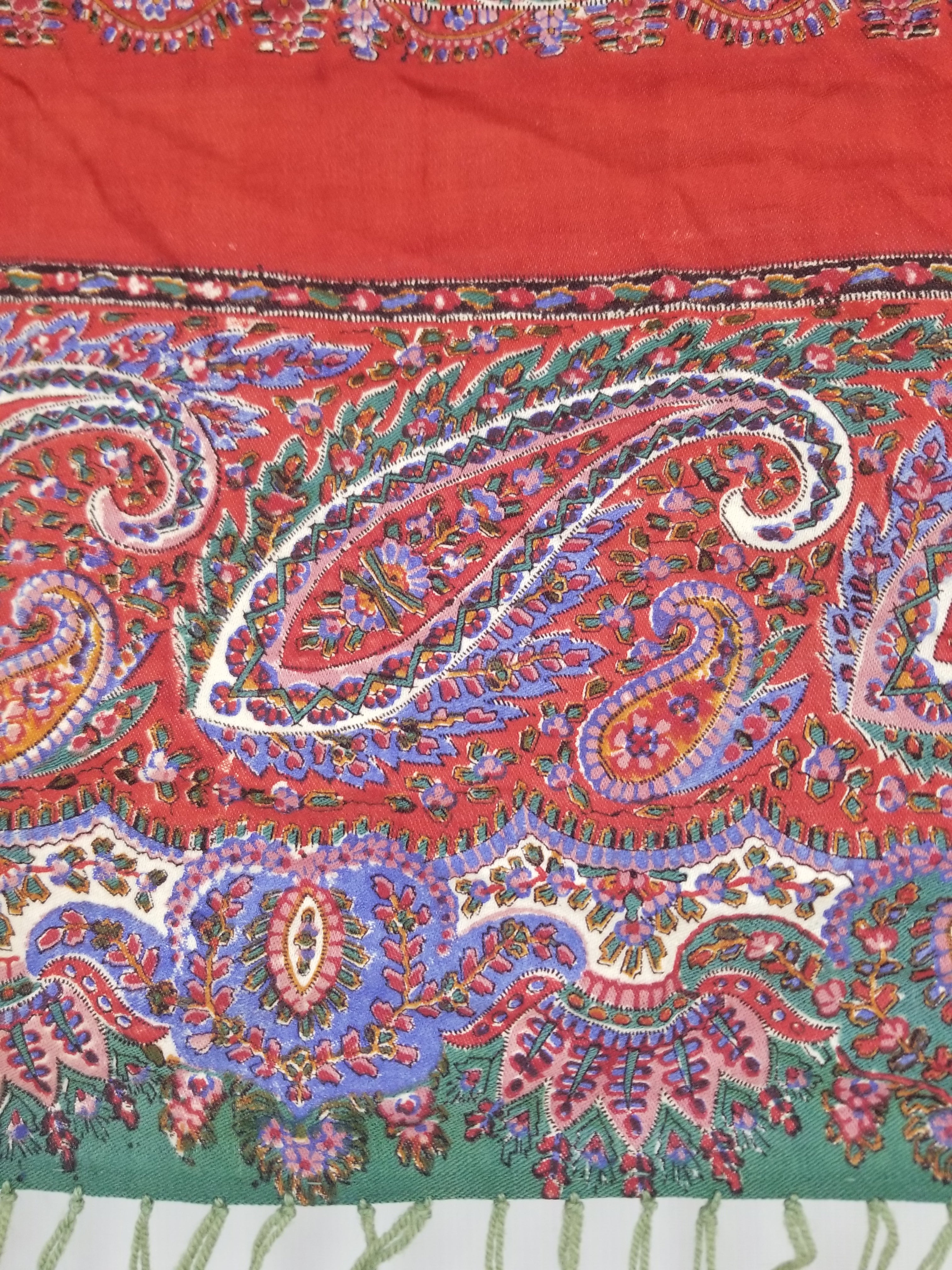 Vintage Traditional Kashmiri Handwoven Paisley Fringed Shawl 158x157cm
