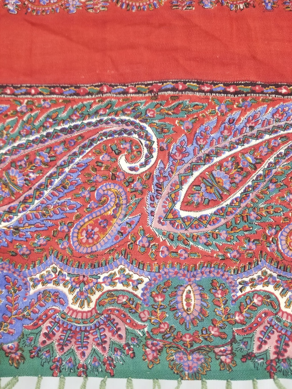 Vintage Traditional Kashmiri Handwoven Paisley Fringed Shawl 158x157cm