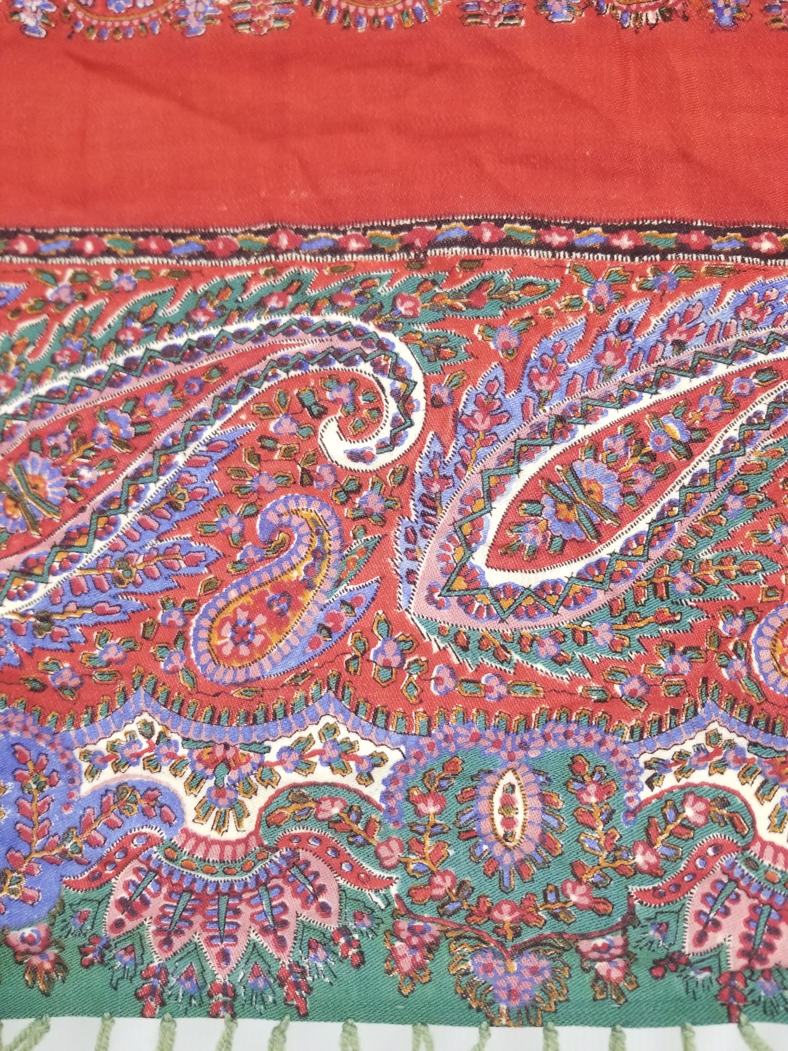 Vintage Traditional Kashmiri Handwoven Paisley Fringed Shawl 158x157cm