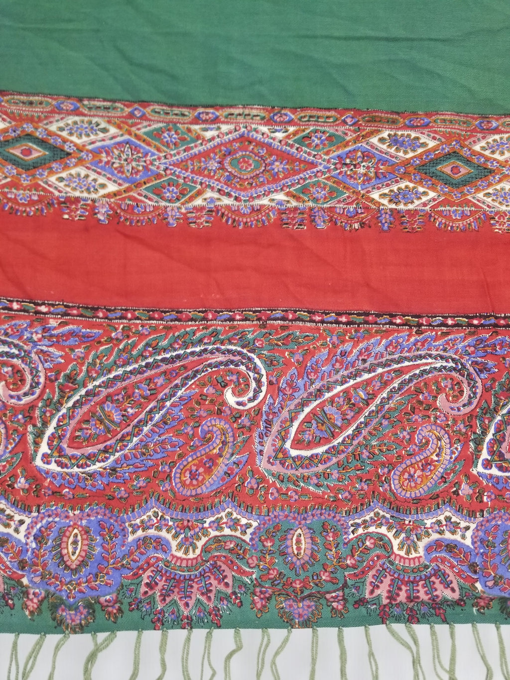Vintage Traditional Kashmiri Handwoven Paisley Fringed Shawl 158x157cm