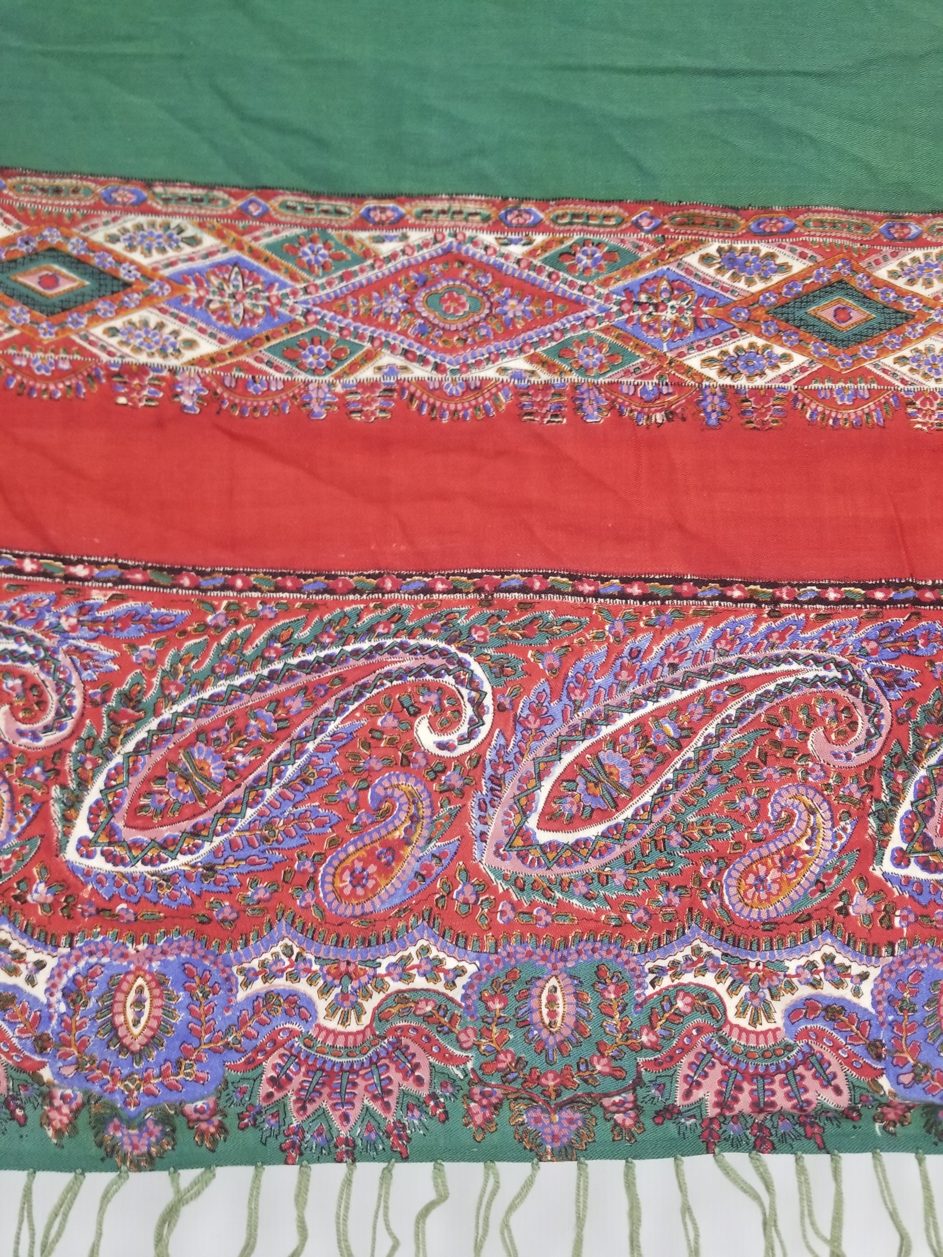 Vintage Traditional Kashmiri Handwoven Paisley Fringed Shawl 158x157cm