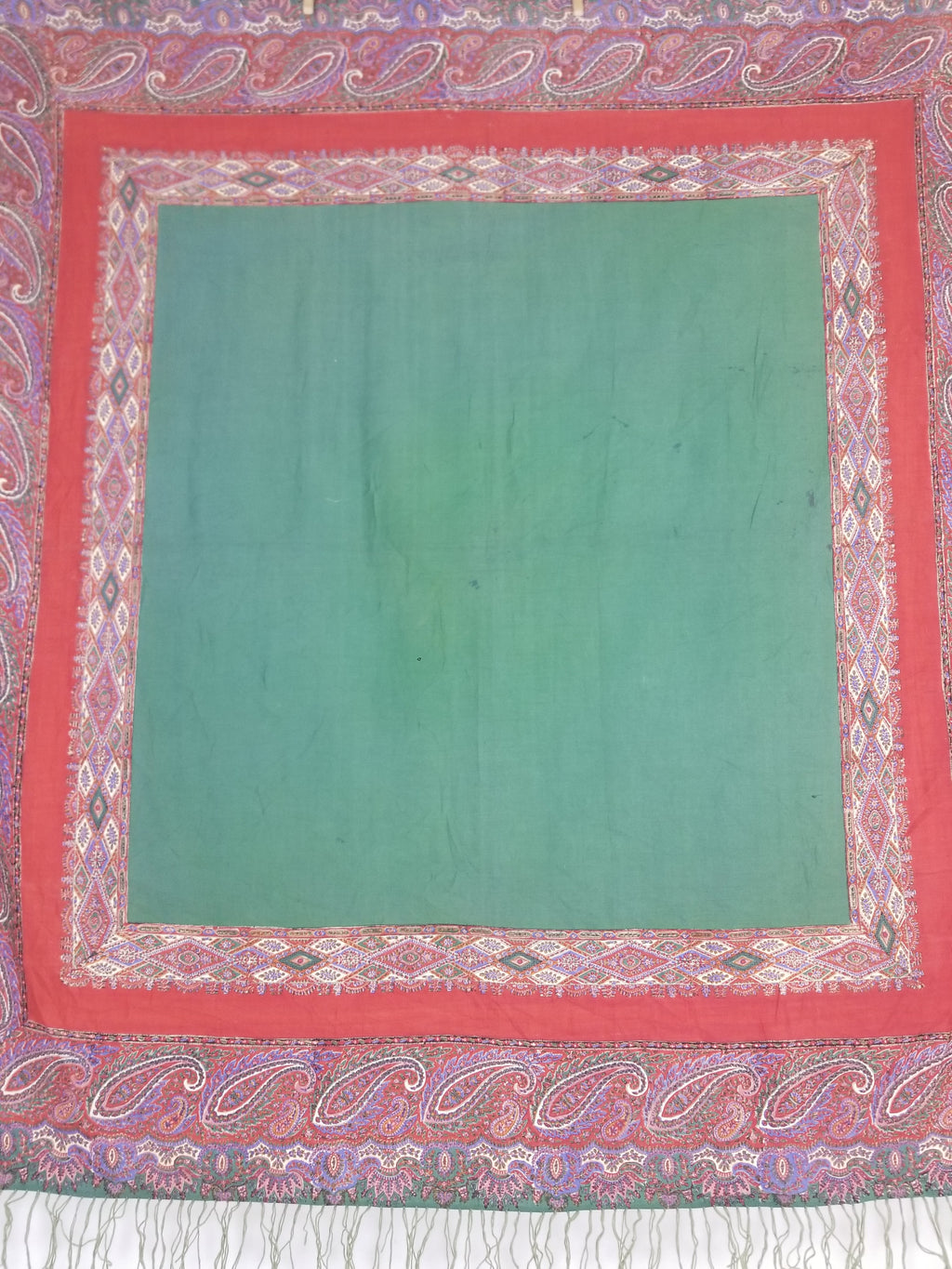 Vintage Traditional Kashmiri Handwoven Paisley Fringed Shawl 158x157cm