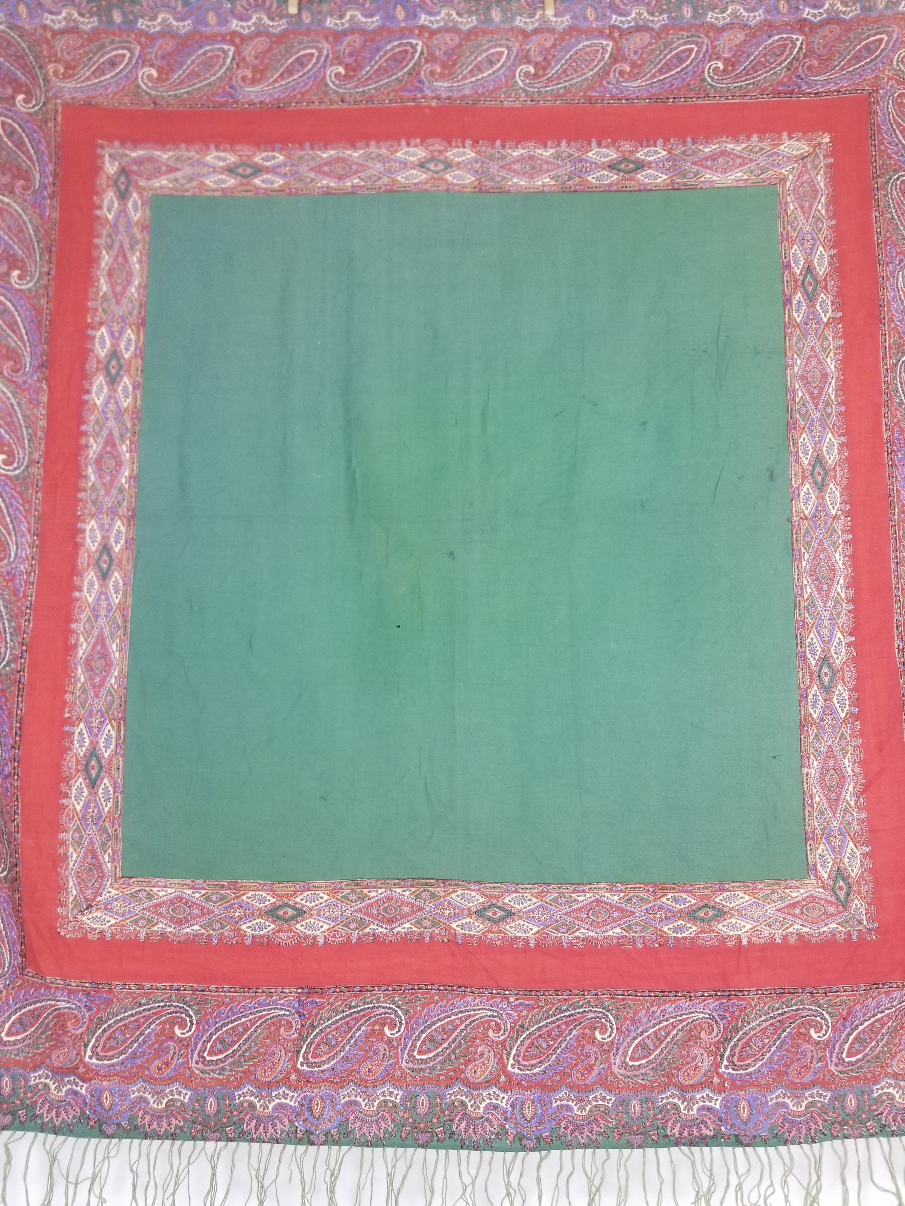 Vintage Traditional Kashmiri Handwoven Paisley Fringed Shawl 158x157cm