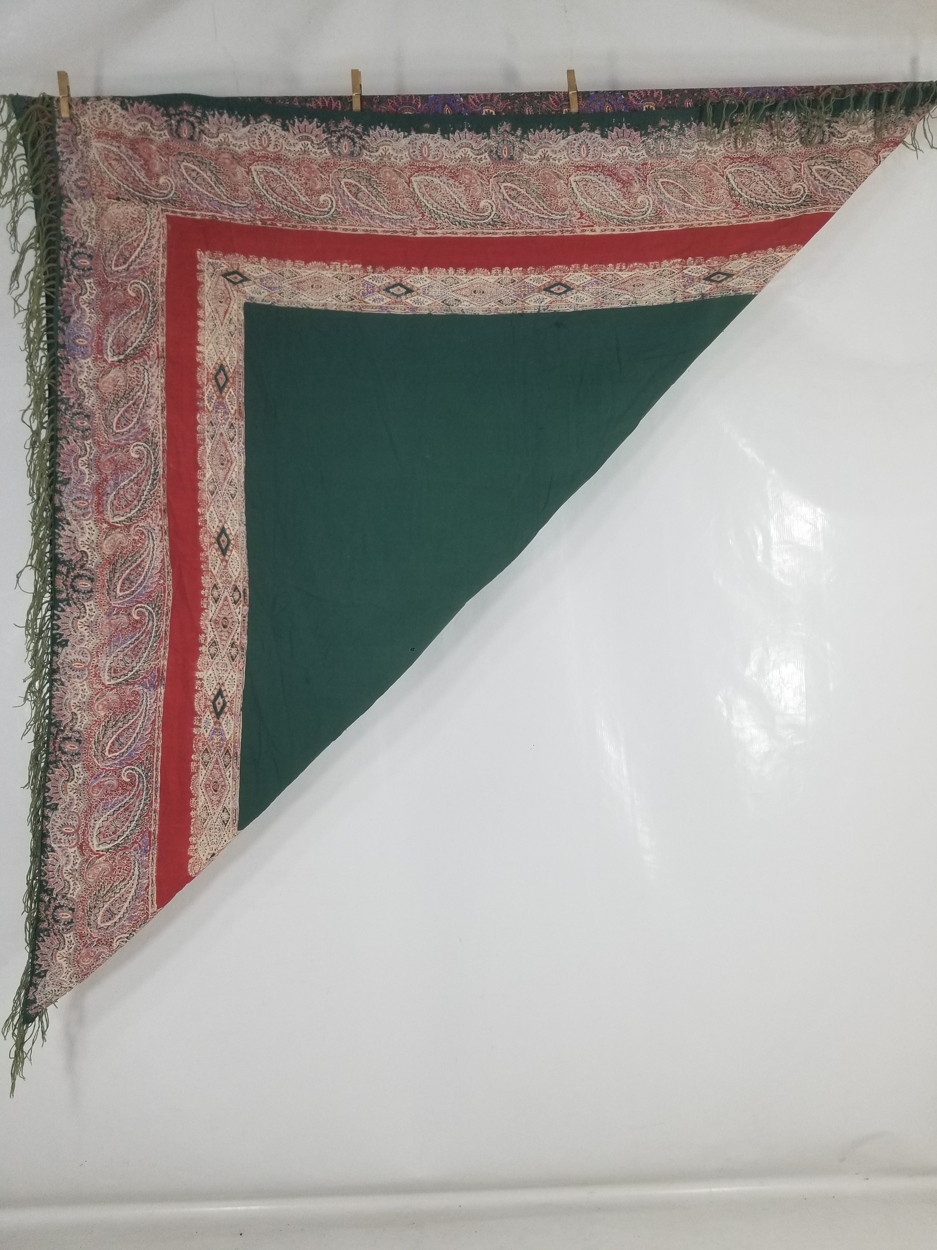 Vintage Traditional Kashmiri Handwoven Paisley Fringed Shawl 158x157cm