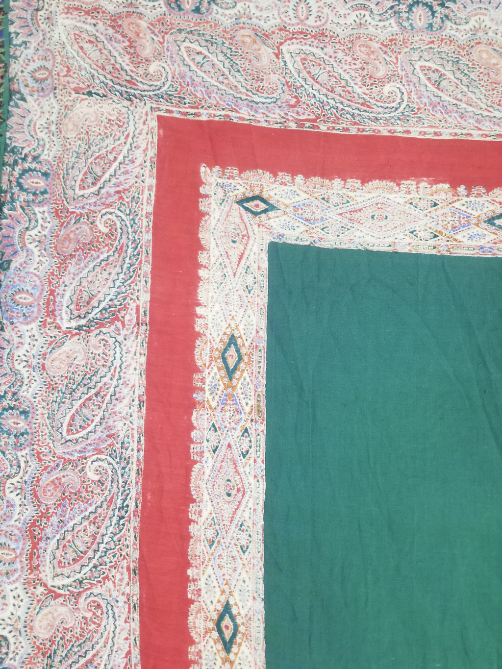 Vintage Traditional Kashmiri Handwoven Paisley Fringed Shawl 158x157cm