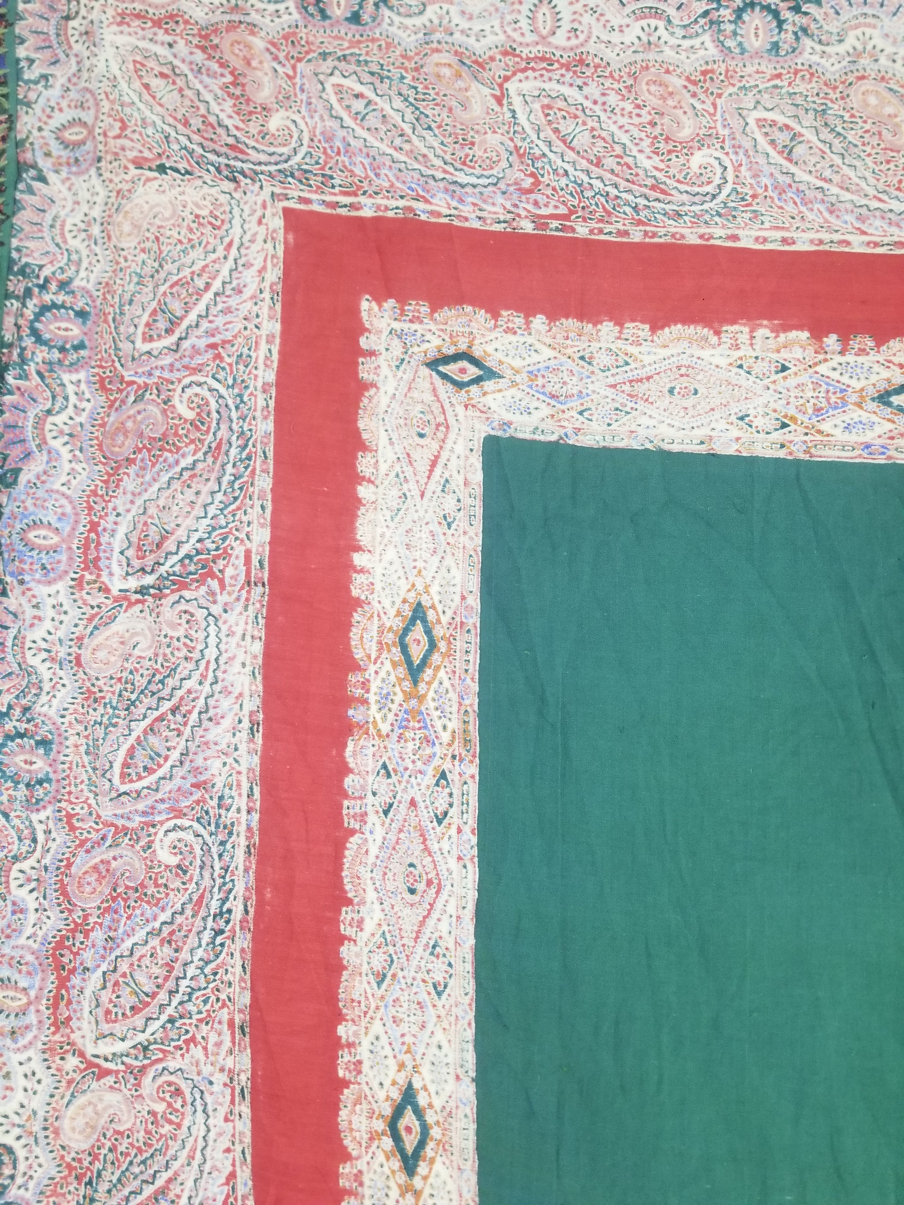 Vintage Traditional Kashmiri Handwoven Paisley Fringed Shawl 158x157cm