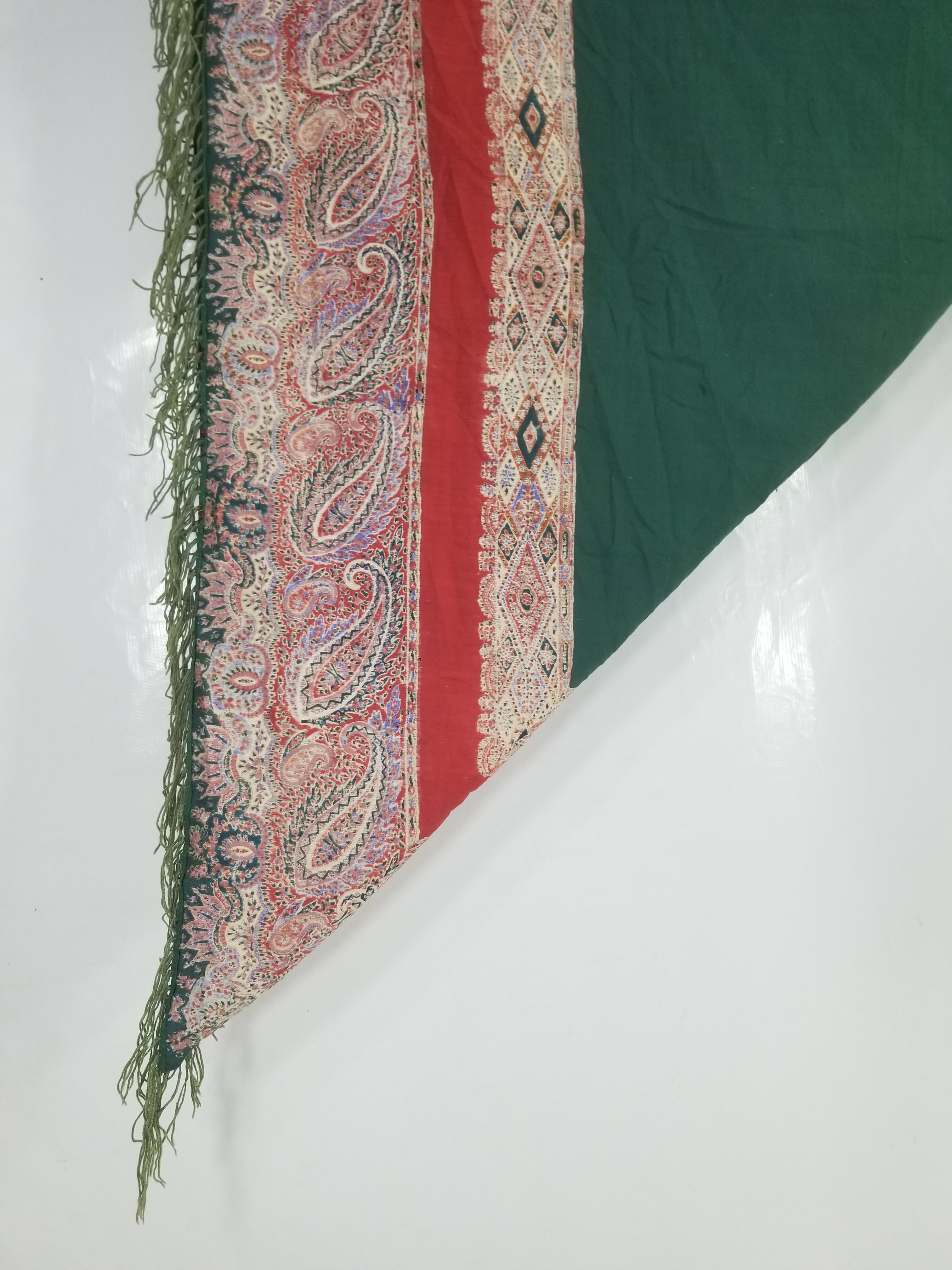 Vintage Traditional Kashmiri Handwoven Paisley Fringed Shawl 158x157cm