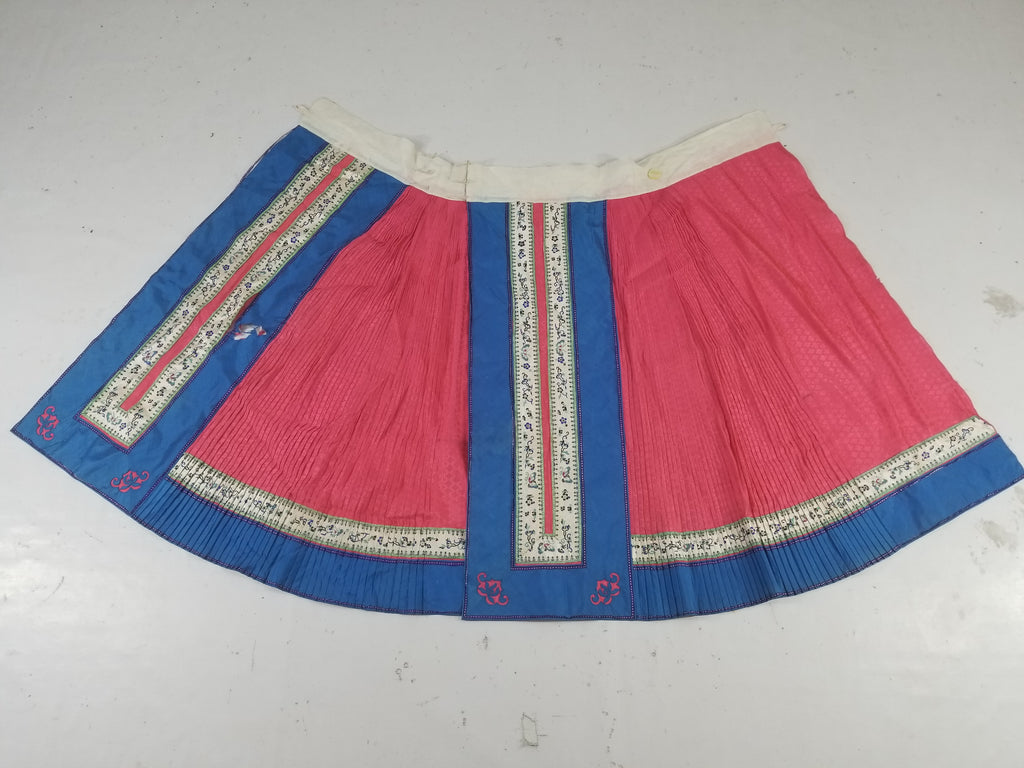 Vintage Chinese Folk Embroidered Butterfly & Floral Pleated Wrap Skirt 110x94cm
