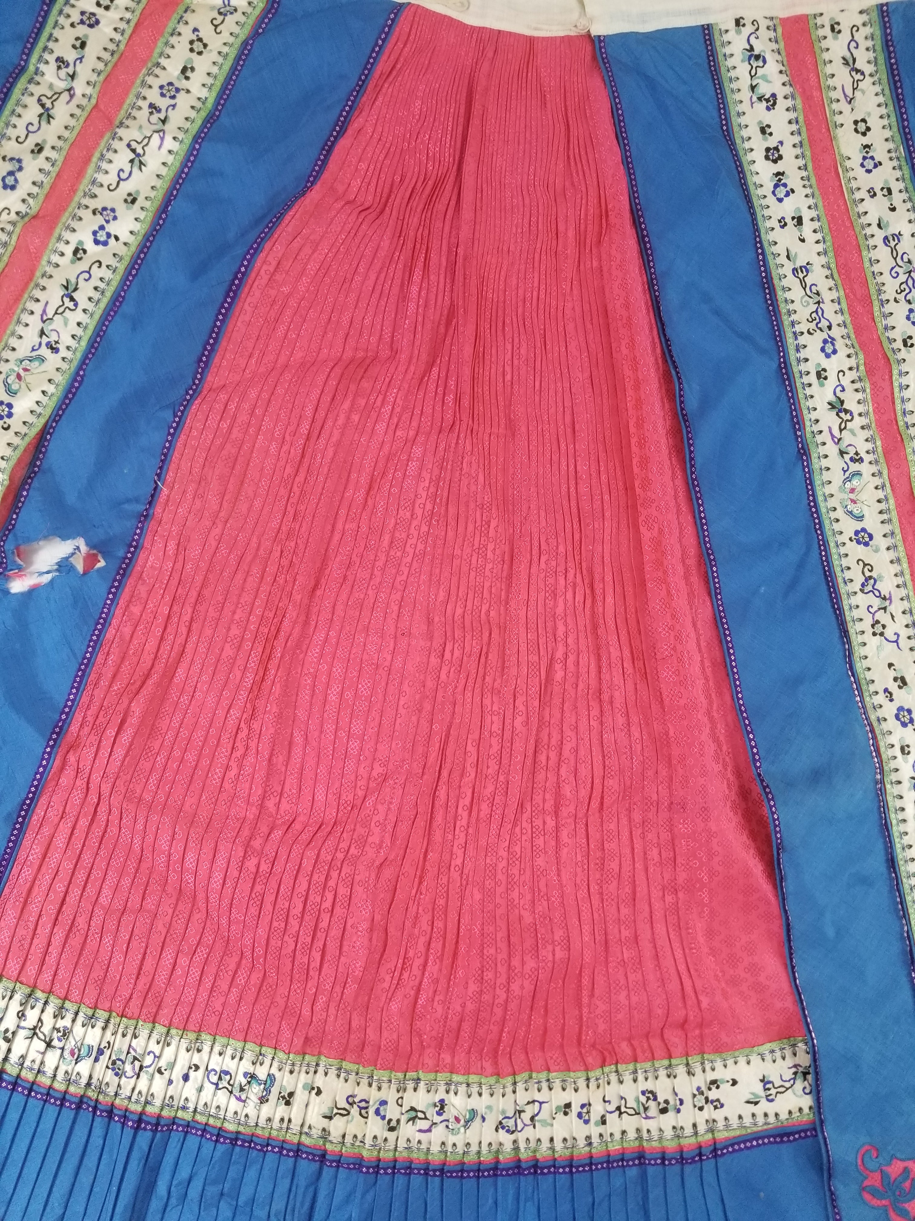 Vintage Chinese Folk Embroidered Butterfly & Floral Pleated Wrap Skirt 110x94cm