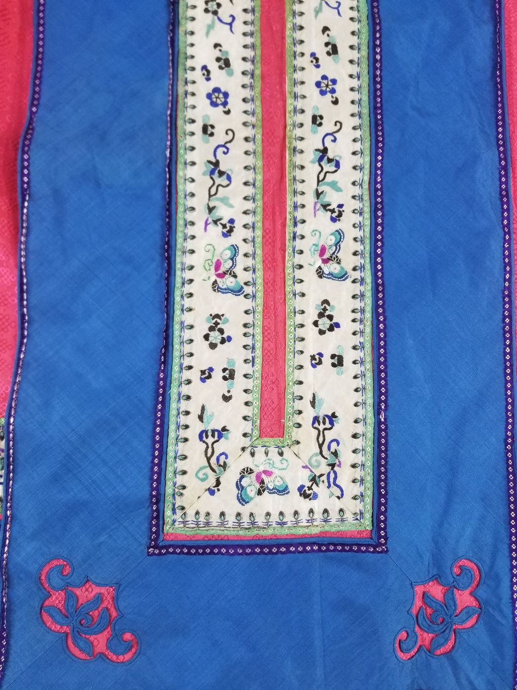 Vintage Chinese Folk Embroidered Butterfly & Floral Pleated Wrap Skirt 110x94cm