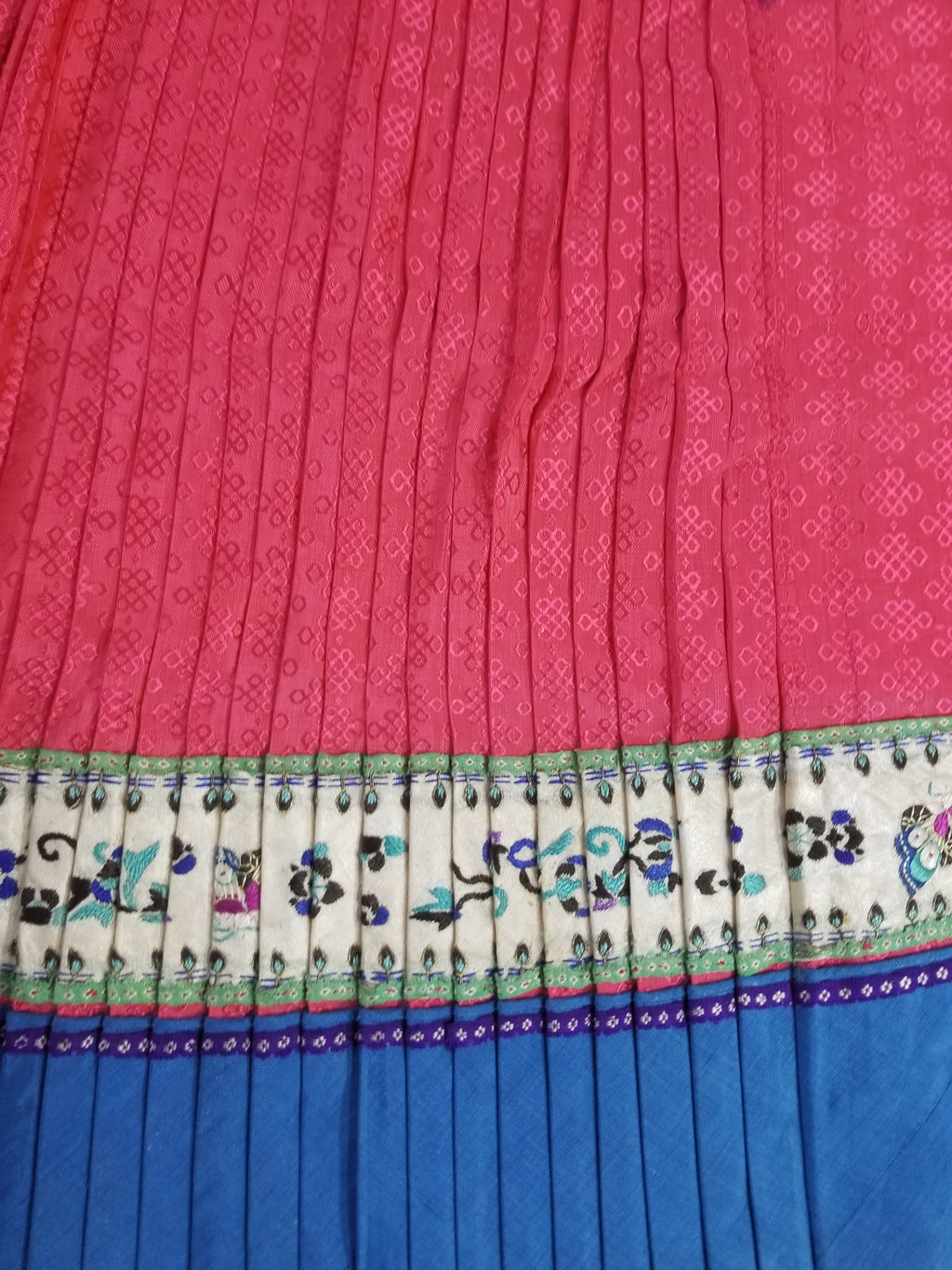 Vintage Chinese Folk Embroidered Butterfly & Floral Pleated Wrap Skirt 110x94cm