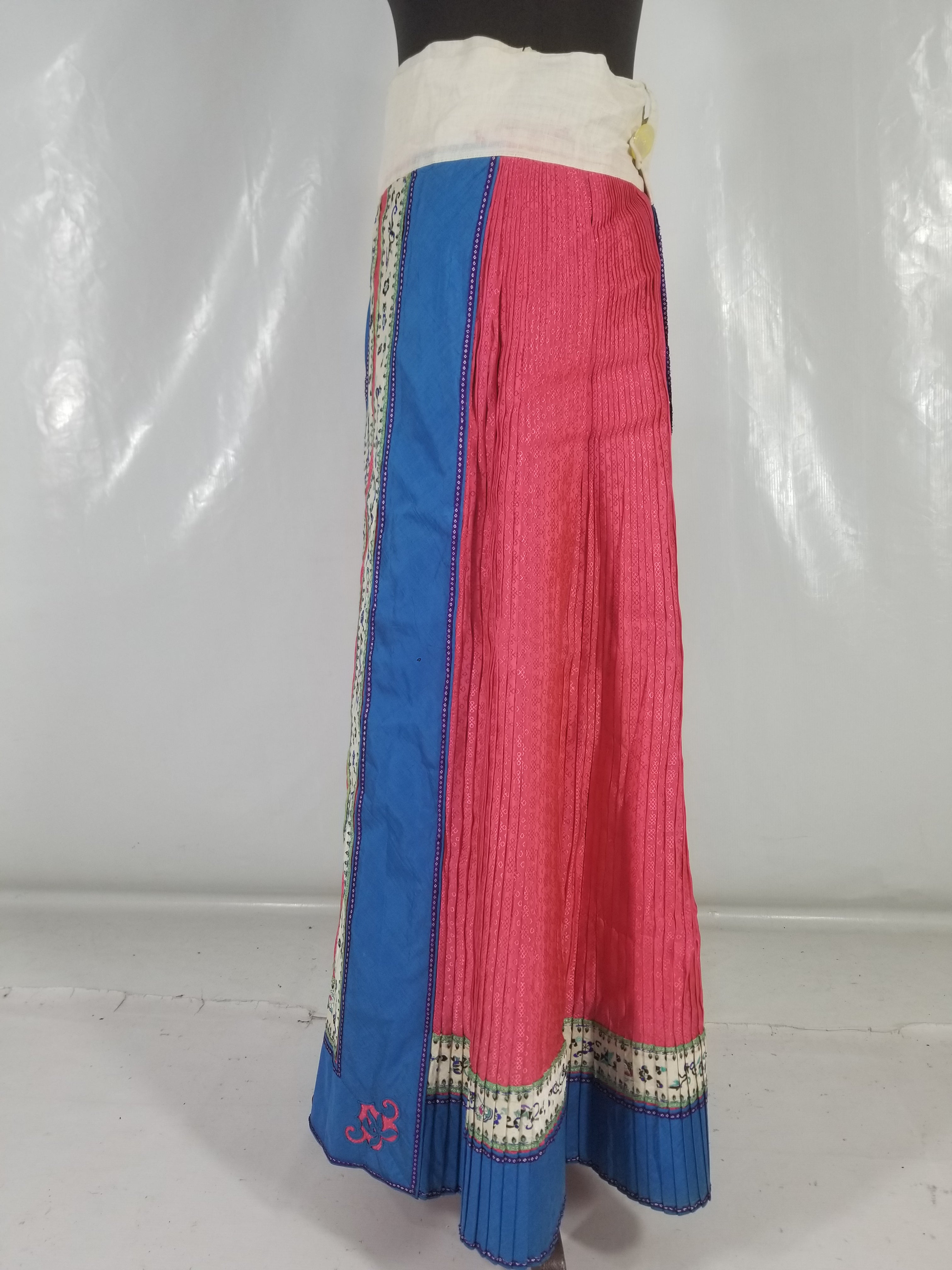 Vintage Chinese Folk Embroidered Butterfly & Floral Pleated Wrap Skirt 110x94cm