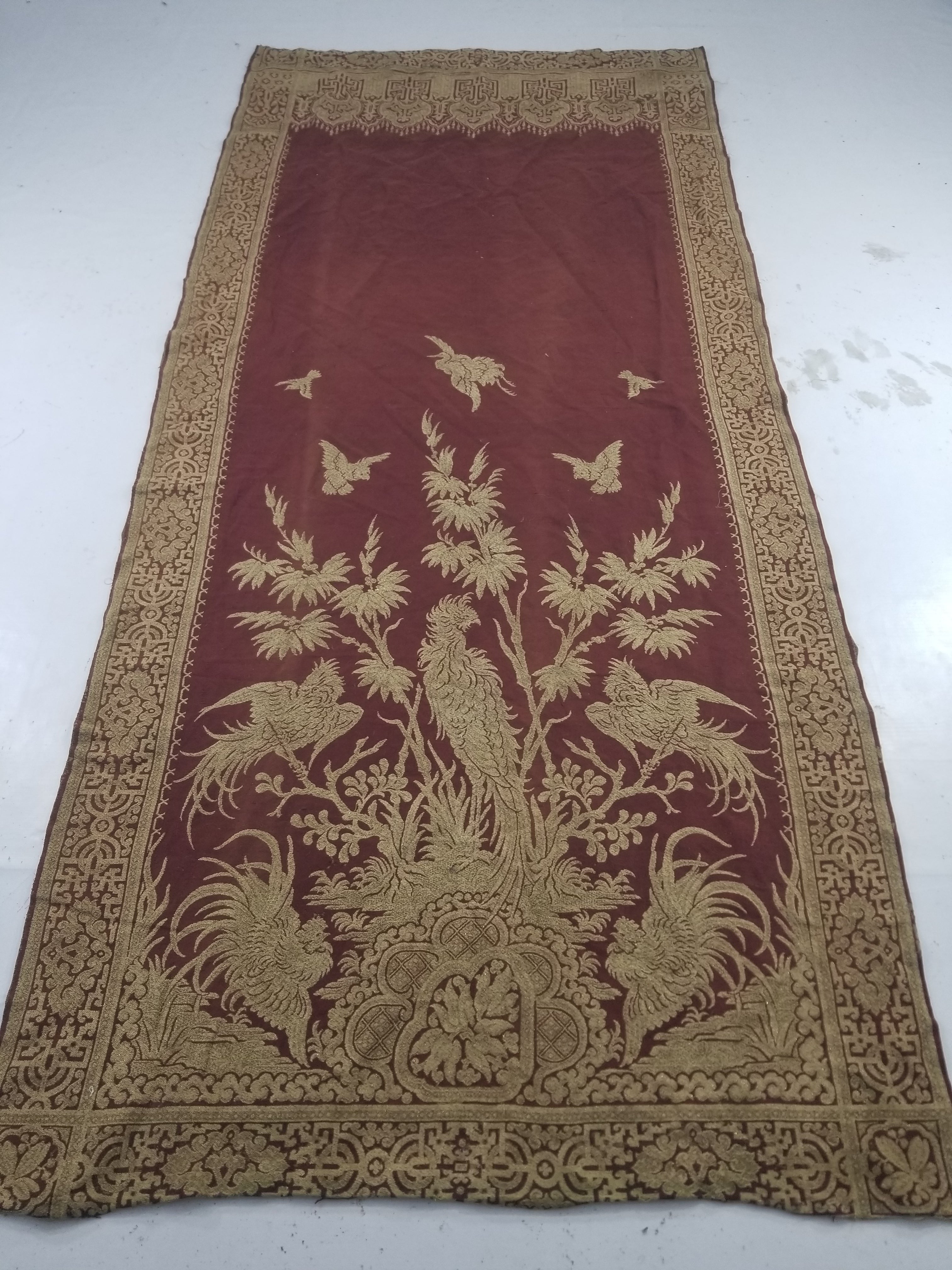 Vintage Traditional Chinese Mythical Bird Handwoven Reversible Tapestry 270x122cm