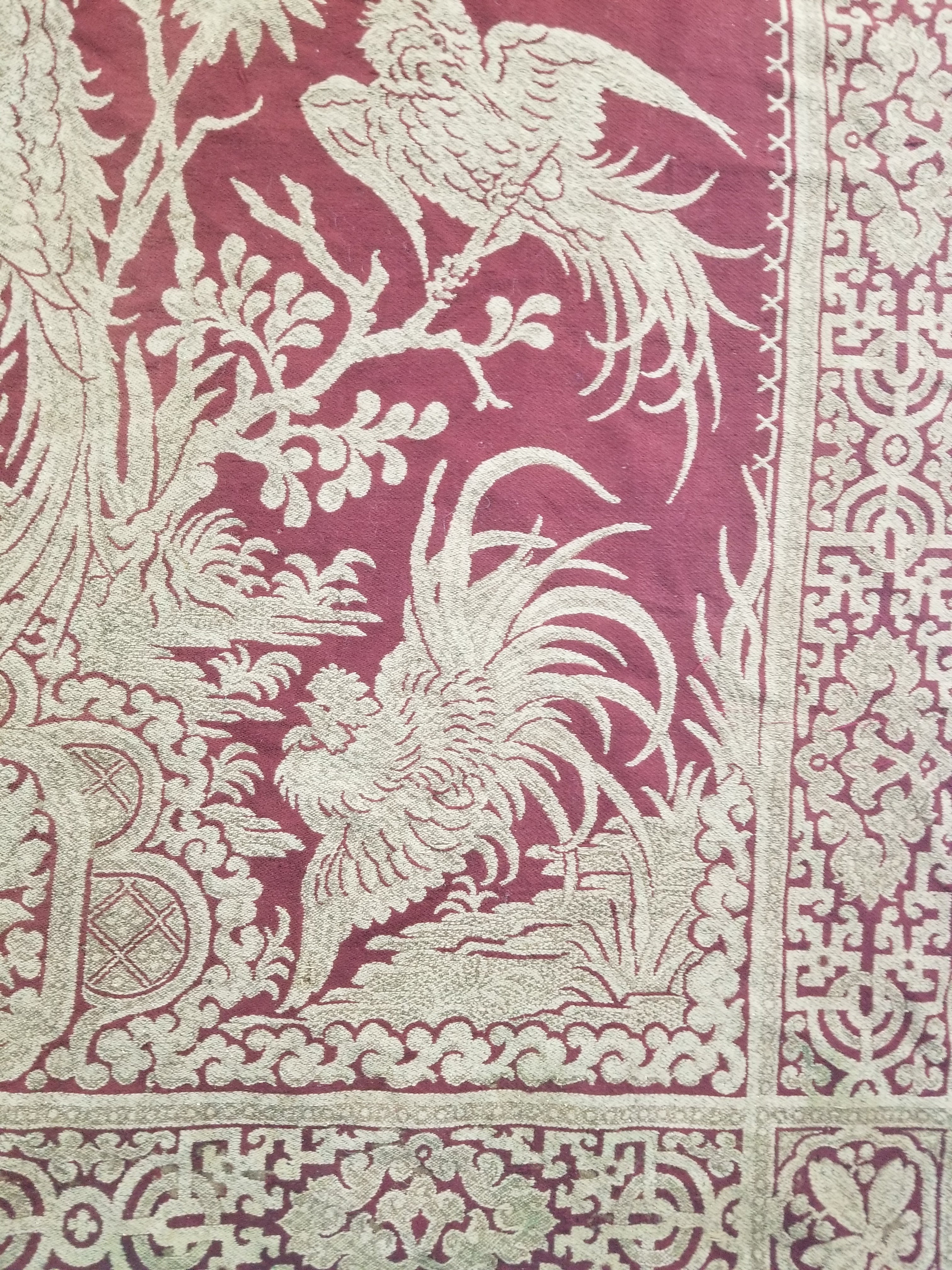 Vintage Traditional Chinese Mythical Bird Handwoven Reversible Tapestry 270x122cm