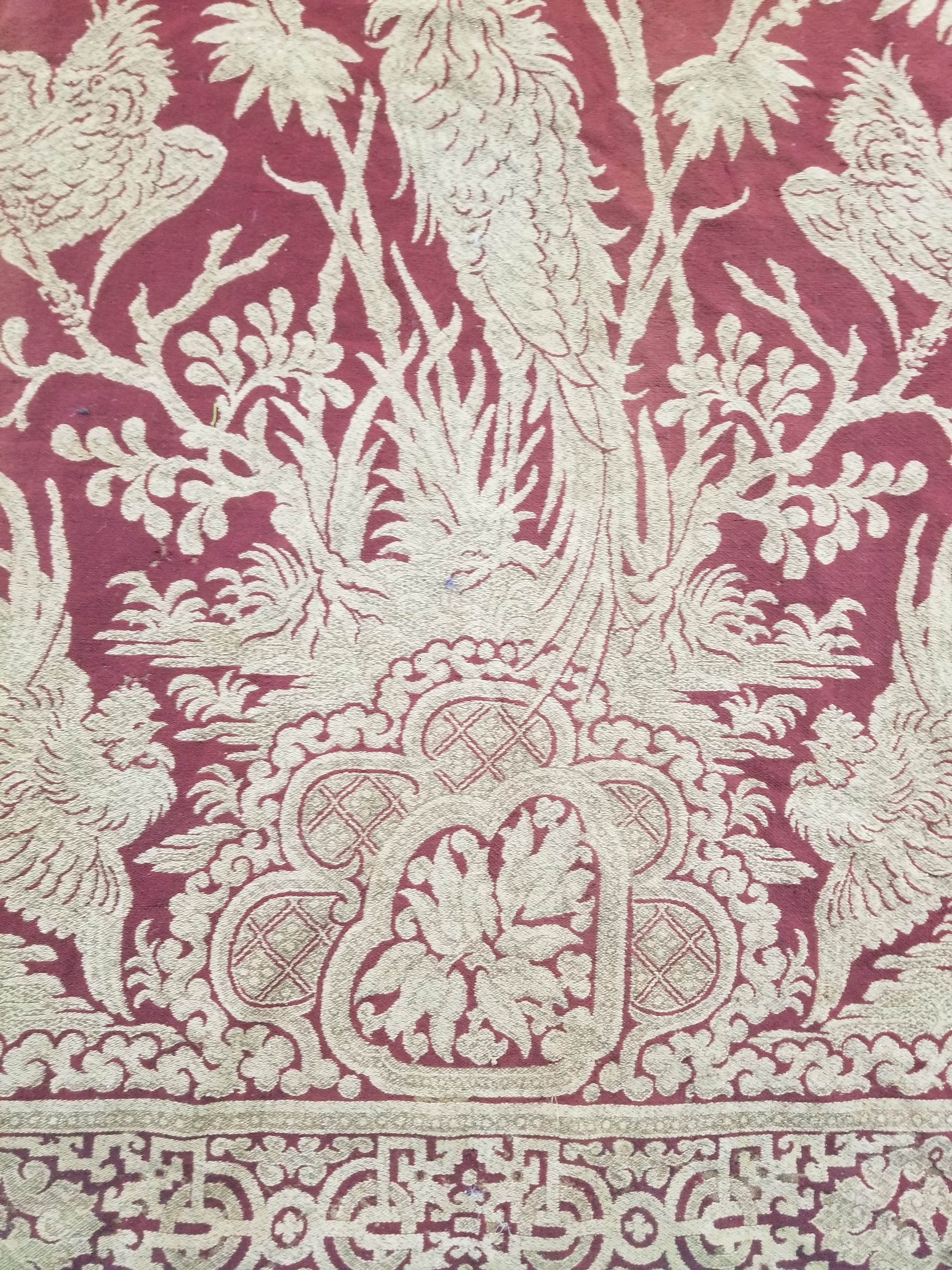 Vintage Traditional Chinese Mythical Bird Handwoven Reversible Tapestry 270x122cm