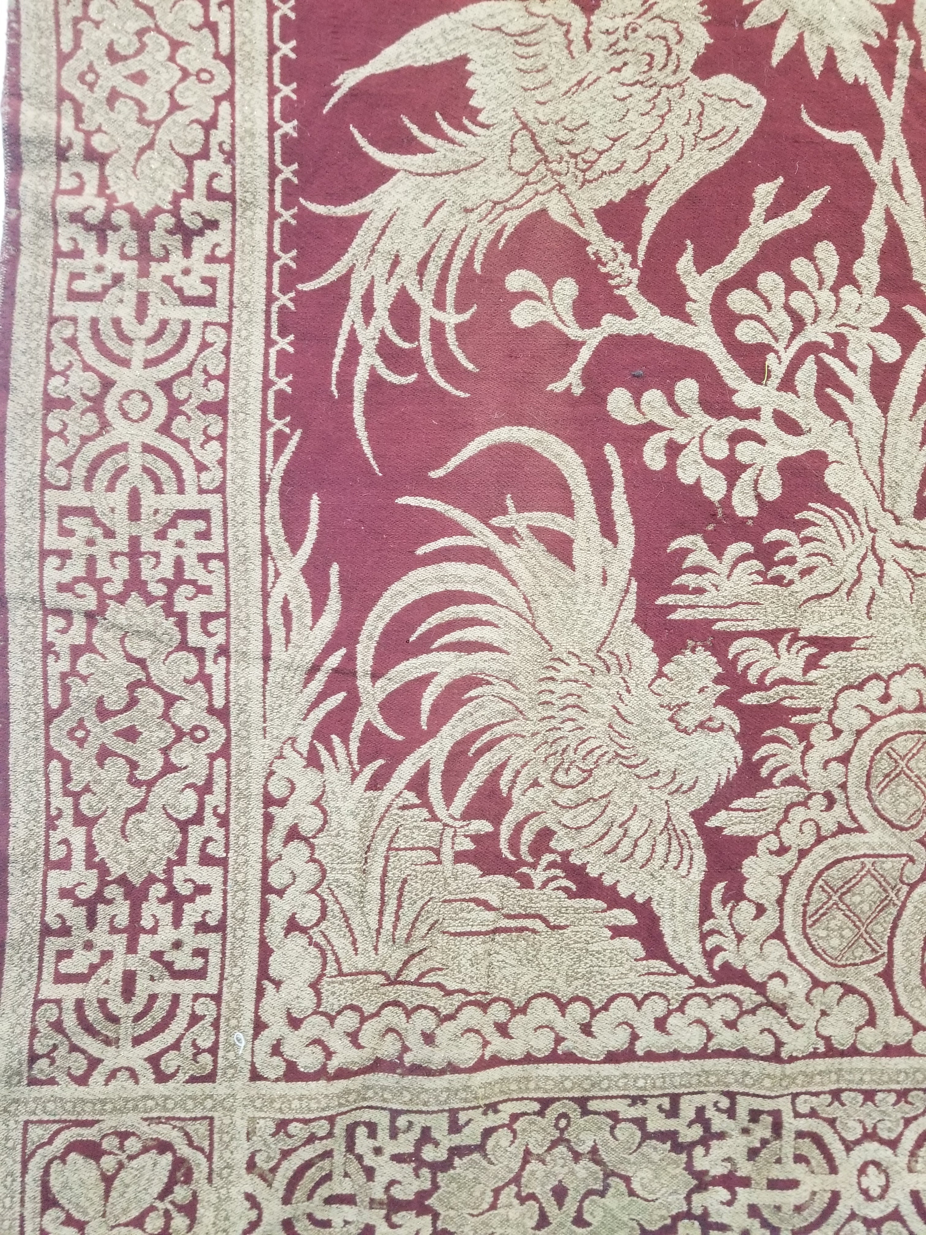 Vintage Traditional Chinese Mythical Bird Handwoven Reversible Tapestry 270x122cm