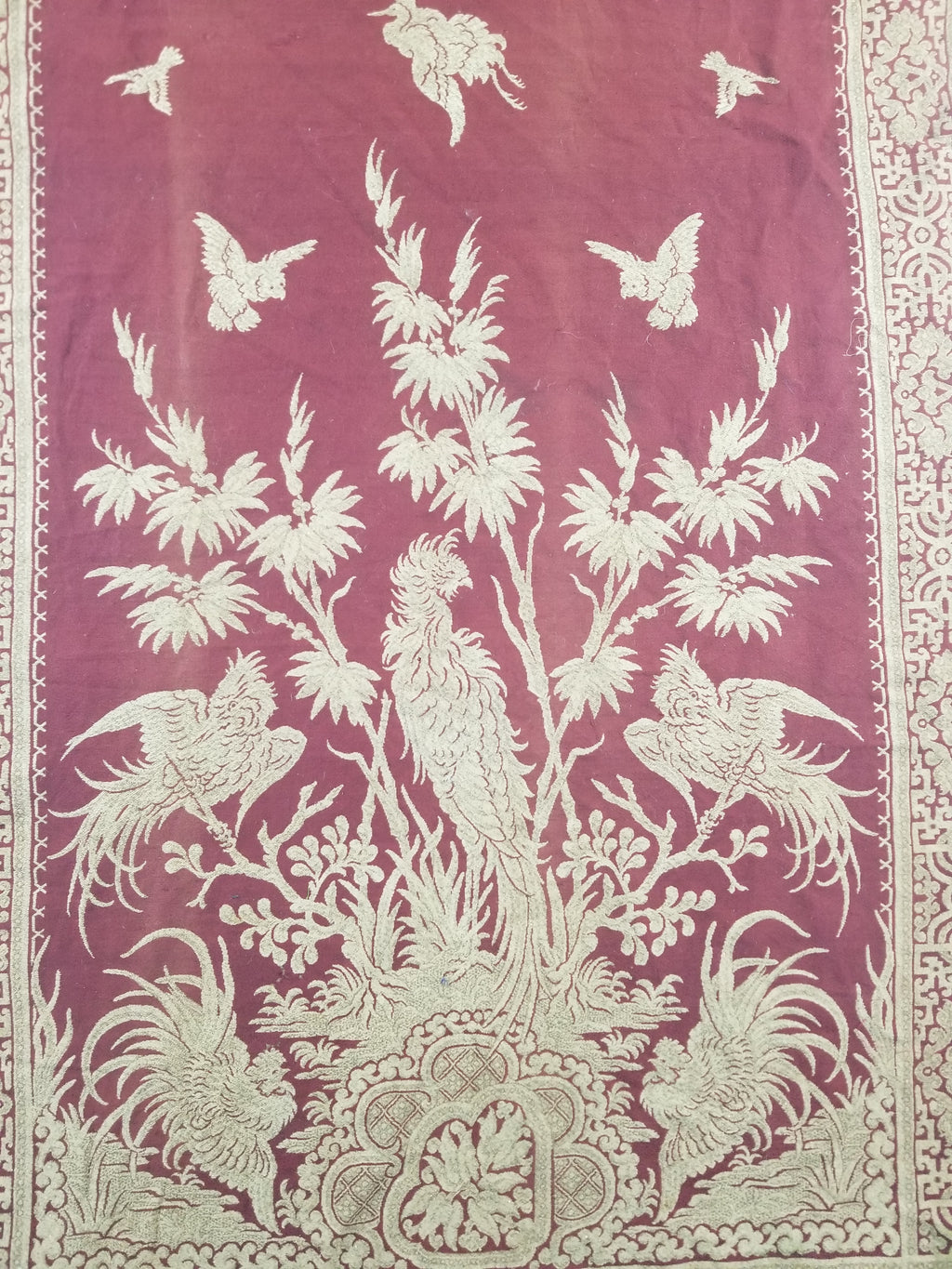 Vintage Traditional Chinese Mythical Bird Handwoven Reversible Tapestry 270x122cm