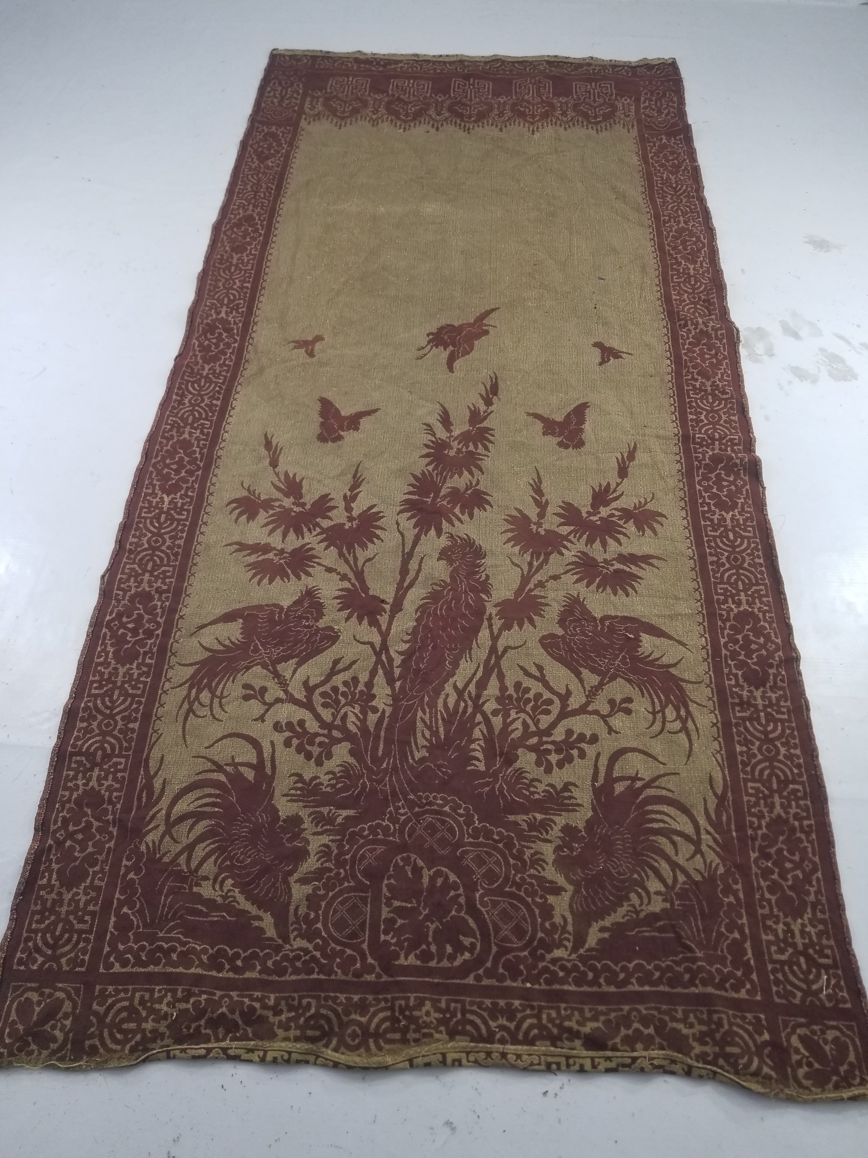 Vintage Traditional Chinese Mythical Bird Handwoven Reversible Tapestry 270x122cm