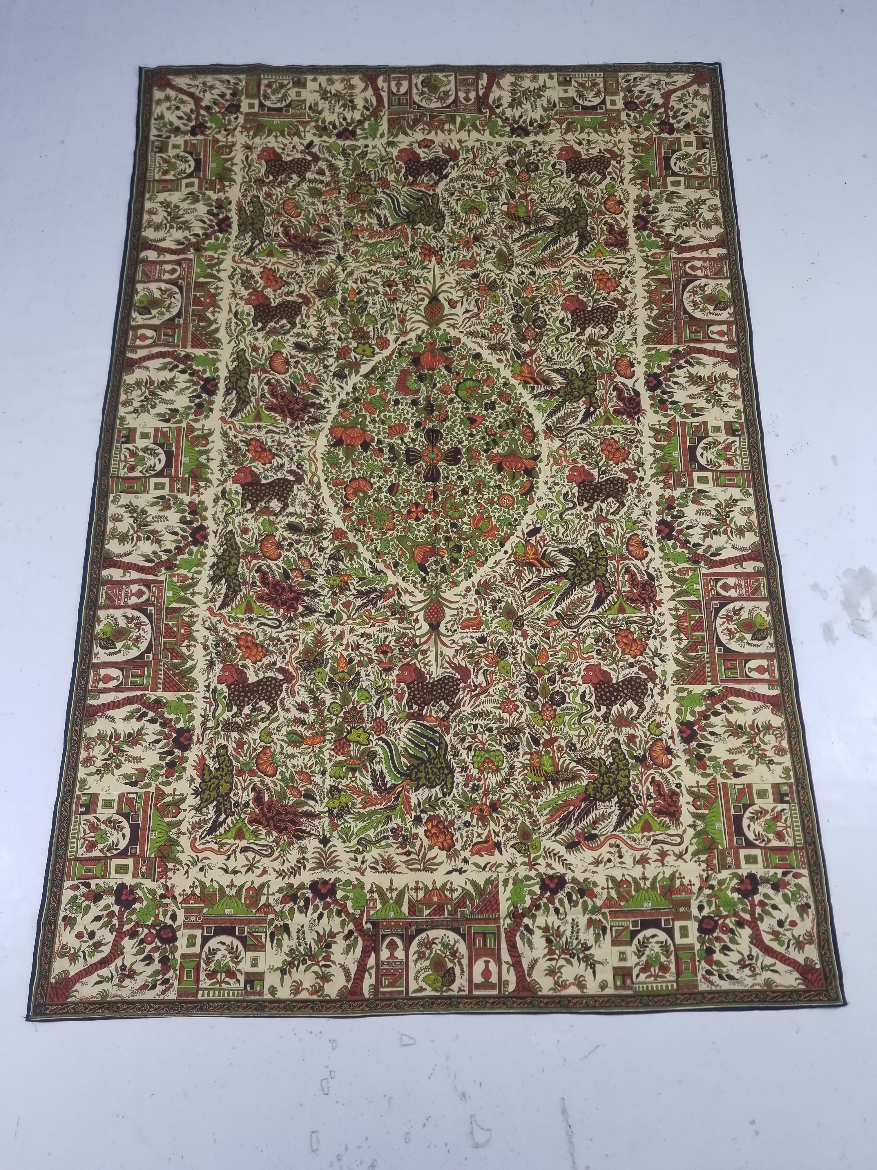 Vintage Chinese Floral & Wildlife Block Printed Wall Hanging  175x116cm