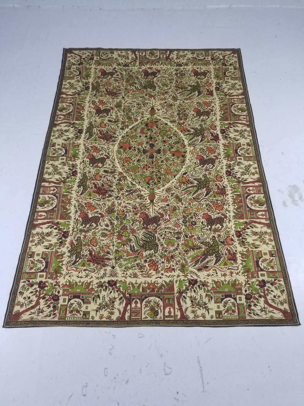 Vintage Chinese Floral & Wildlife Block Printed Wall Hanging  175x116cm