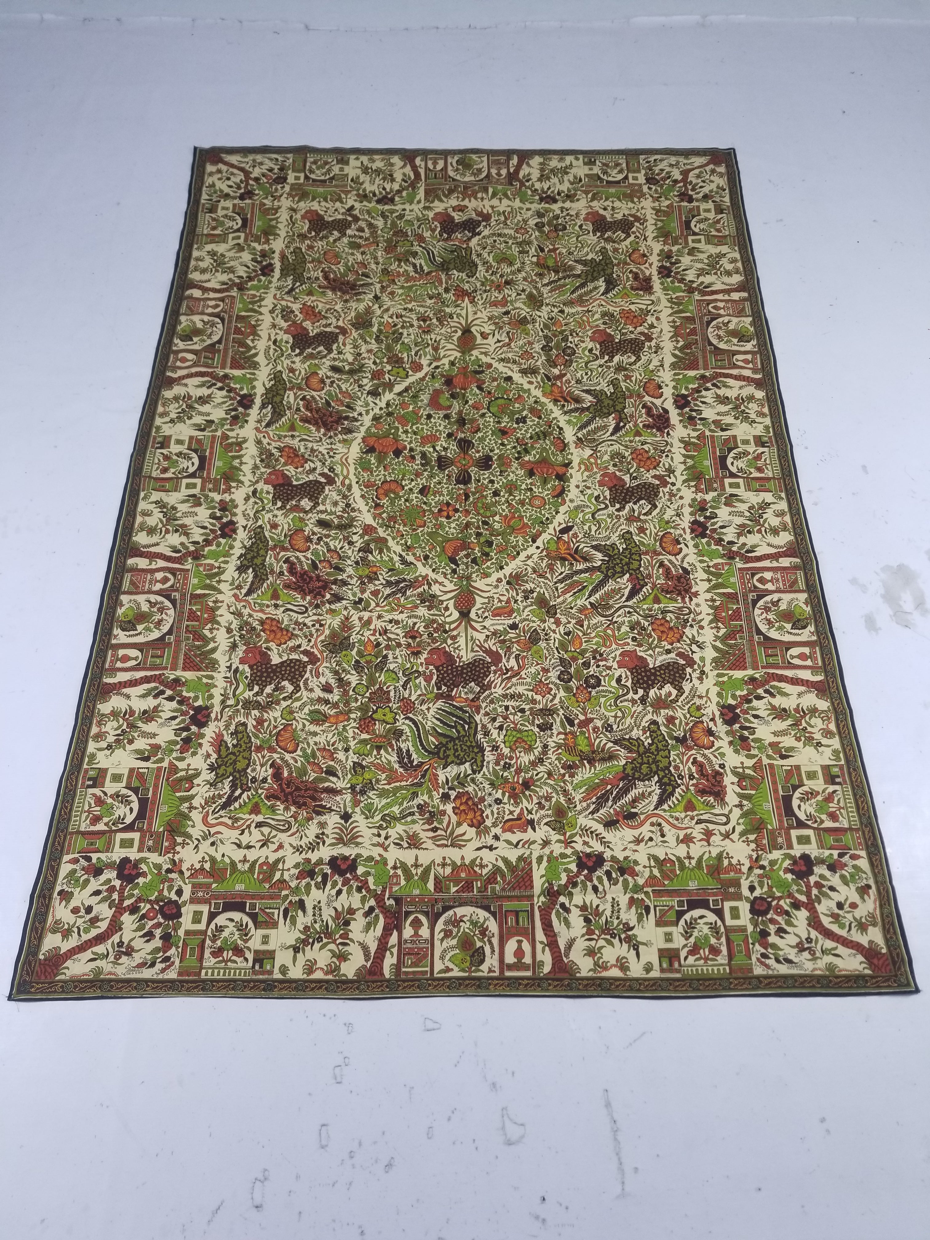 Vintage Chinese Floral & Wildlife Block Printed Wall Hanging  175x116cm