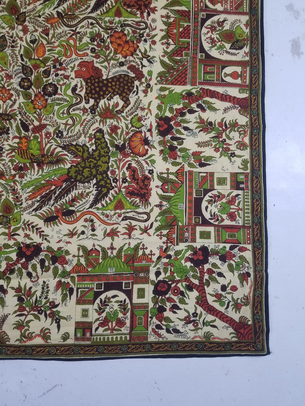 Vintage Chinese Floral & Wildlife Block Printed Wall Hanging  175x116cm
