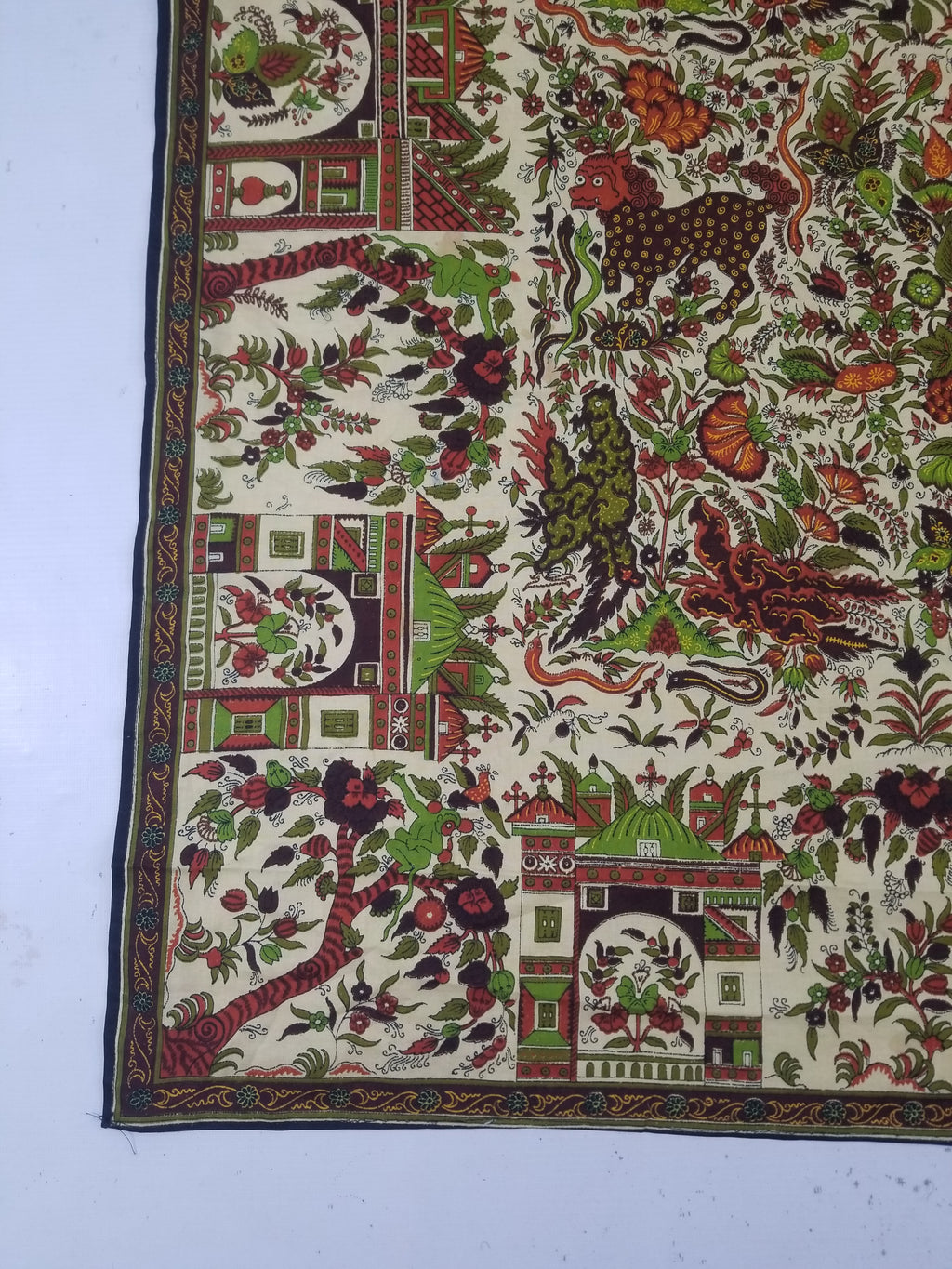 Vintage Chinese Floral & Wildlife Block Printed Wall Hanging  175x116cm