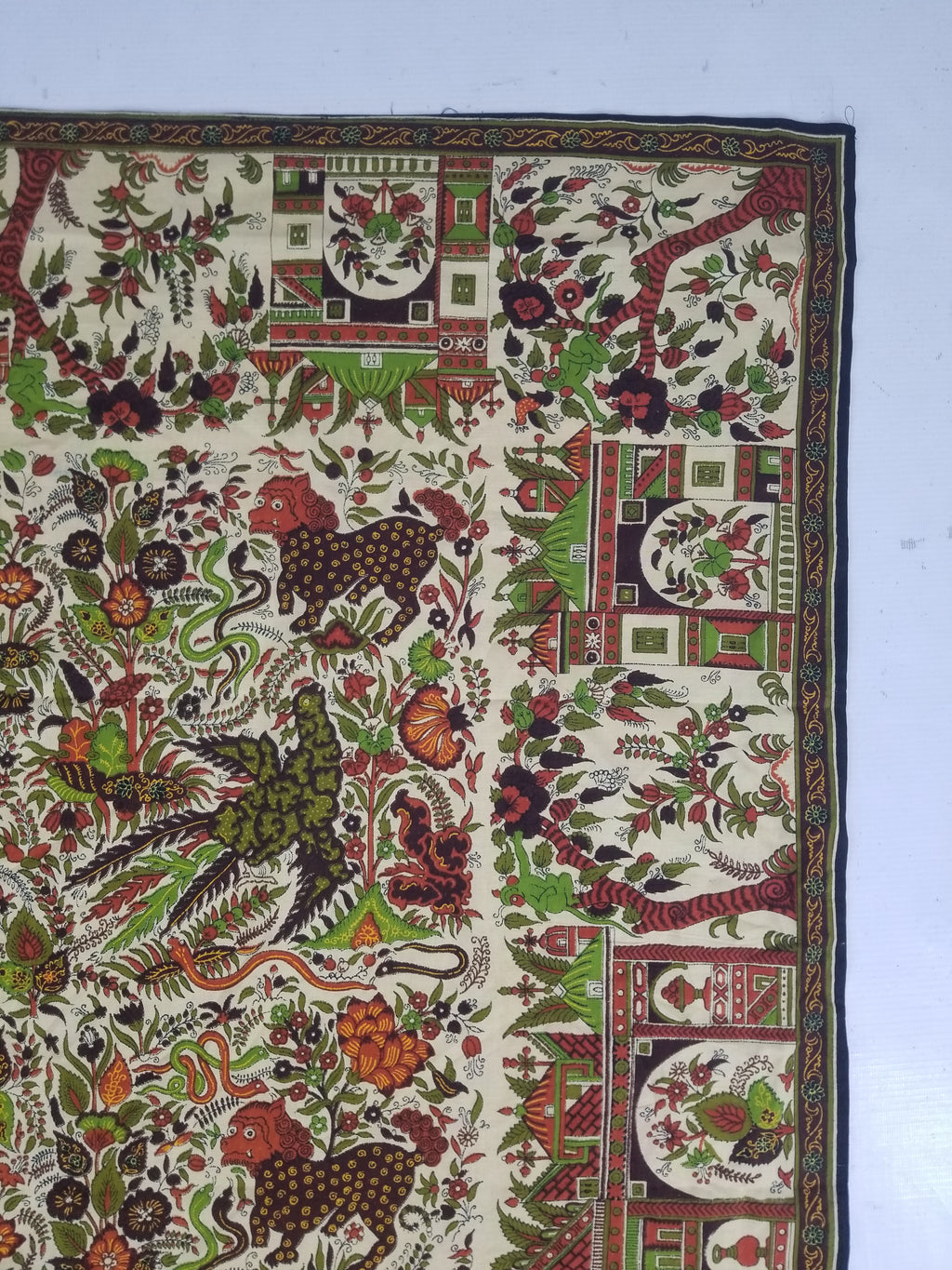 Vintage Chinese Floral & Wildlife Block Printed Wall Hanging  175x116cm