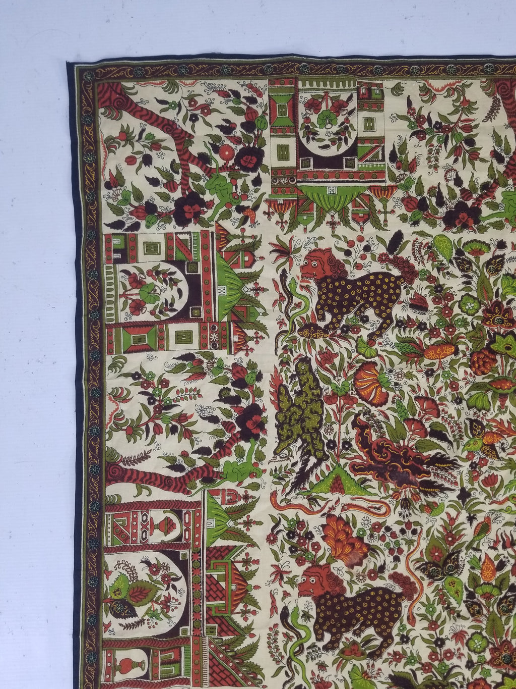 Vintage Chinese Floral & Wildlife Block Printed Wall Hanging  175x116cm