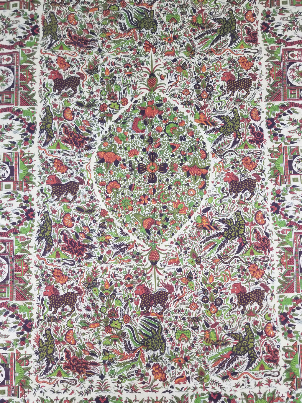 Vintage Chinese Floral & Wildlife Block Printed Wall Hanging  175x116cm
